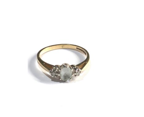 9ct gold vintage aquamarine &amp; diamond ring (1.9g) 