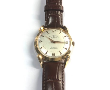 Vintage 18ct gold sully special gents wristwatch hirsch leather strap in working order 