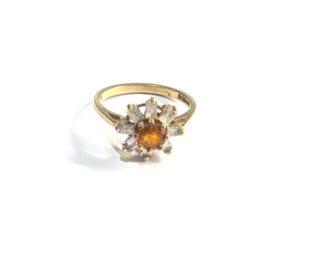 9ct gold vintage citrine &amp; crystal ring (2.3g) 