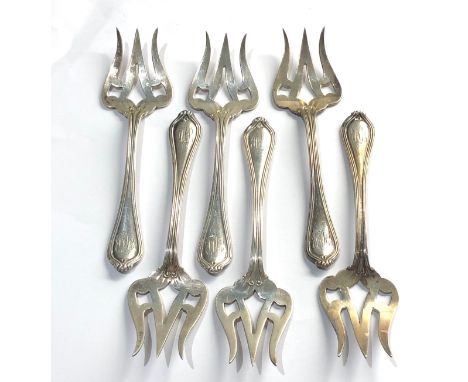 Set of 6  art nouveau sterling silver pickle forks each measure approx 11.3cm long 3.2cm wide total weight 130g 