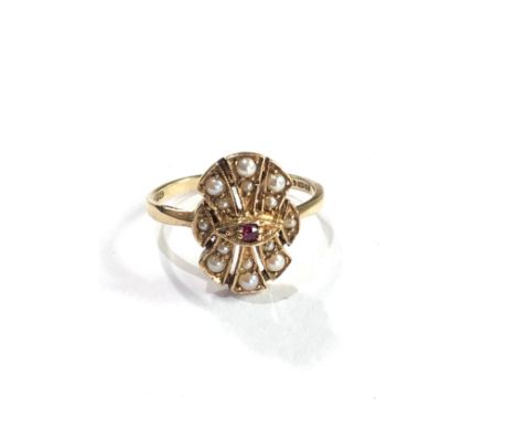 9ct gold ruby &amp; pearl  ring 3.2g 