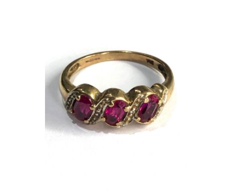 9ct gold synt ruby &amp; diamond dress ring 2g 