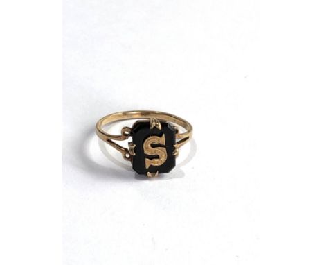 9ct gold vintage onyx S initial signet ring (1.6g) 