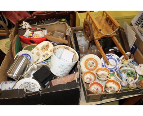 TWO TRAYS OF ASSORTED CERAMICS AND COLLECTABLES TO INCLUDE ADAM'S CUPS AND SAUCERS