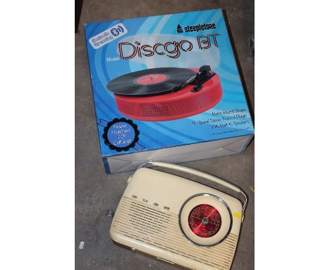 A RETRO BUSH RADIO, BED VACUUM, FOOT MASSAGER, STEEPLETONE RECORD PLAYER