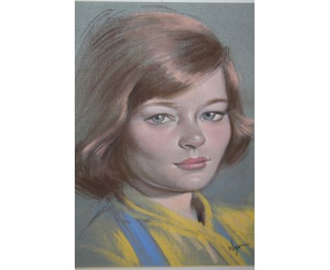 A FRAMED AND GLAZED PASTEL PORTRAIT STUDY OF A YOUNG WOMEN SIGNED WYMM - 30.5 CM BY 38 CM