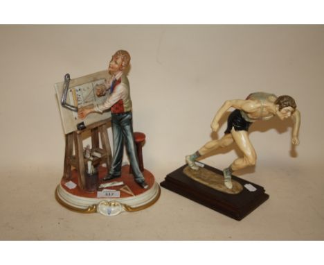 A CAPO DIMONTE LA MEDEA CERAMIC FIGURE TOGETHER WITH A RESIN RUNNING MAN FIGURE WITH SIGNATURE TO BASE