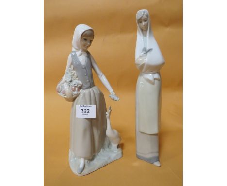 TWO NAO LADY FIGURES WITH IMPRESSED MARKS TO BASE