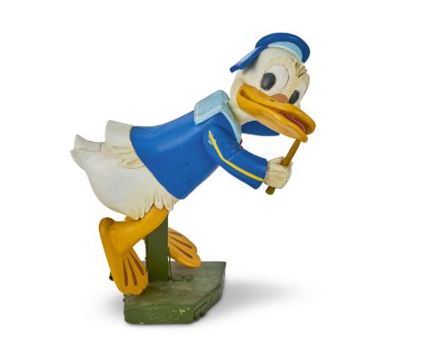 A carved and painted juvenile platform ride figure of Donald DuckAttributed to Camille Soccorsi, circa 1965The character pain