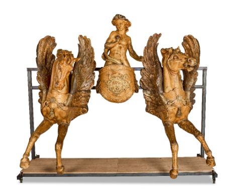 An important carved and giltwood horse and chariot front from the famous Wonderland No.2 Bioscope commissioned by Pat Collins