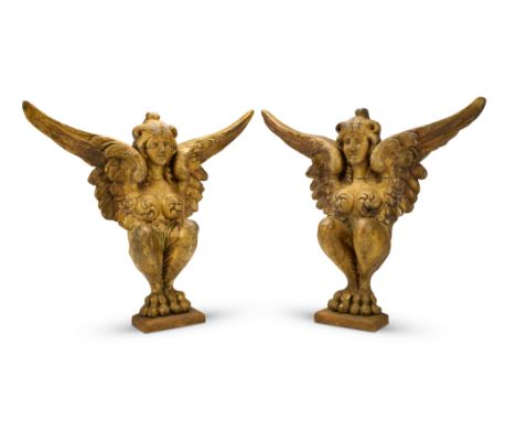 An important pair of carved and giltwood harpies from the famous Wonderland No. 2 Bioscope commissioned by Pat CollinsMade by
