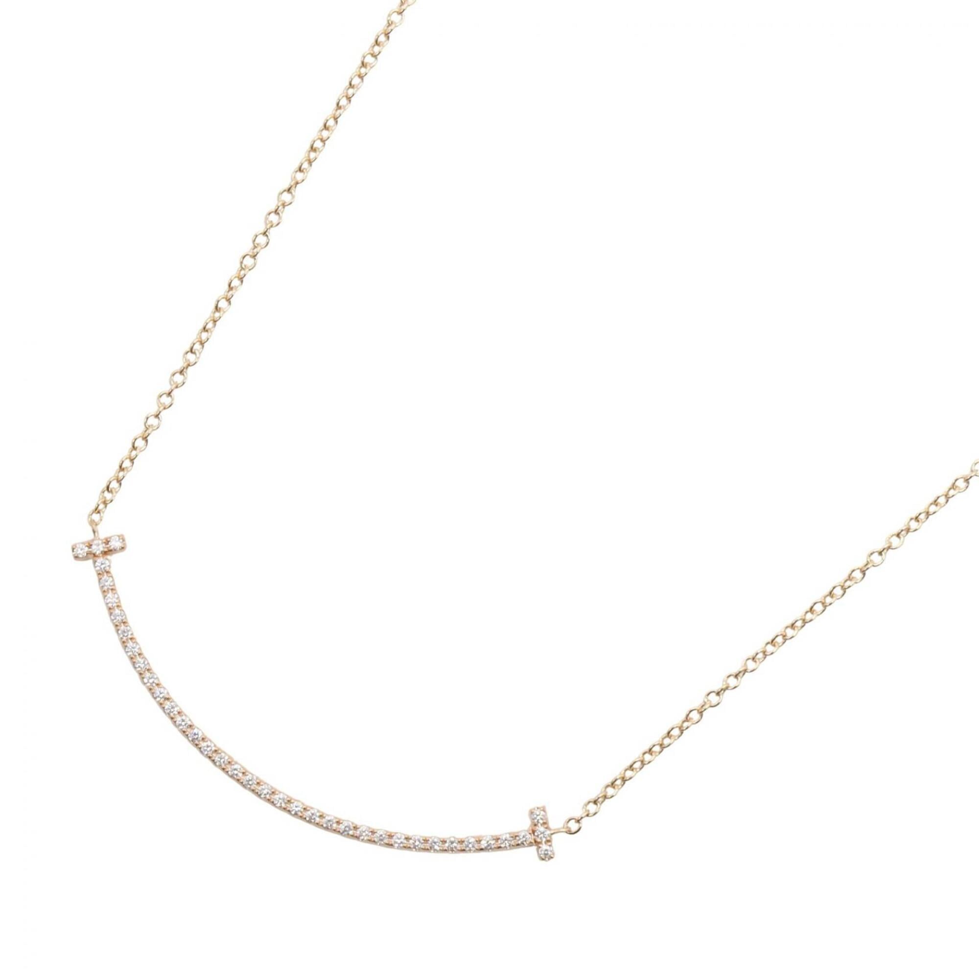 Tiffany & Co. T Smile Necklace, Diamond 18KPG (Pink Gold), Diamond, Women\'s, Gold Tone, Clear 63058