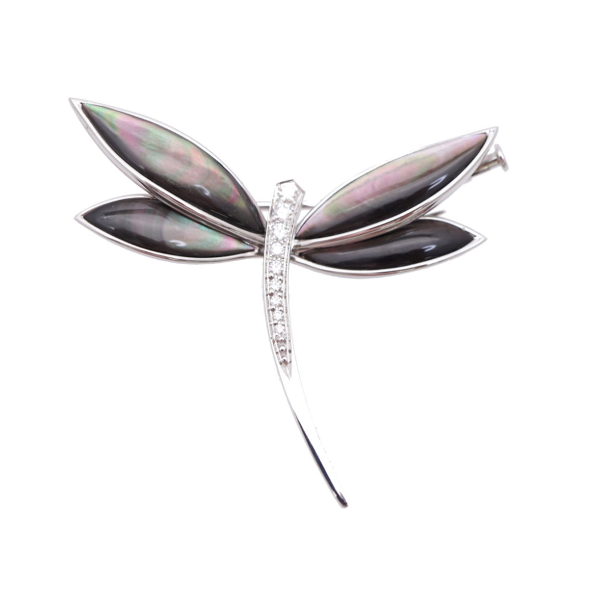 Van Cleef & Arpels Daphne Clip 750WG Diamond Black Shell Brooch 18K White Gold Jewelry 0148