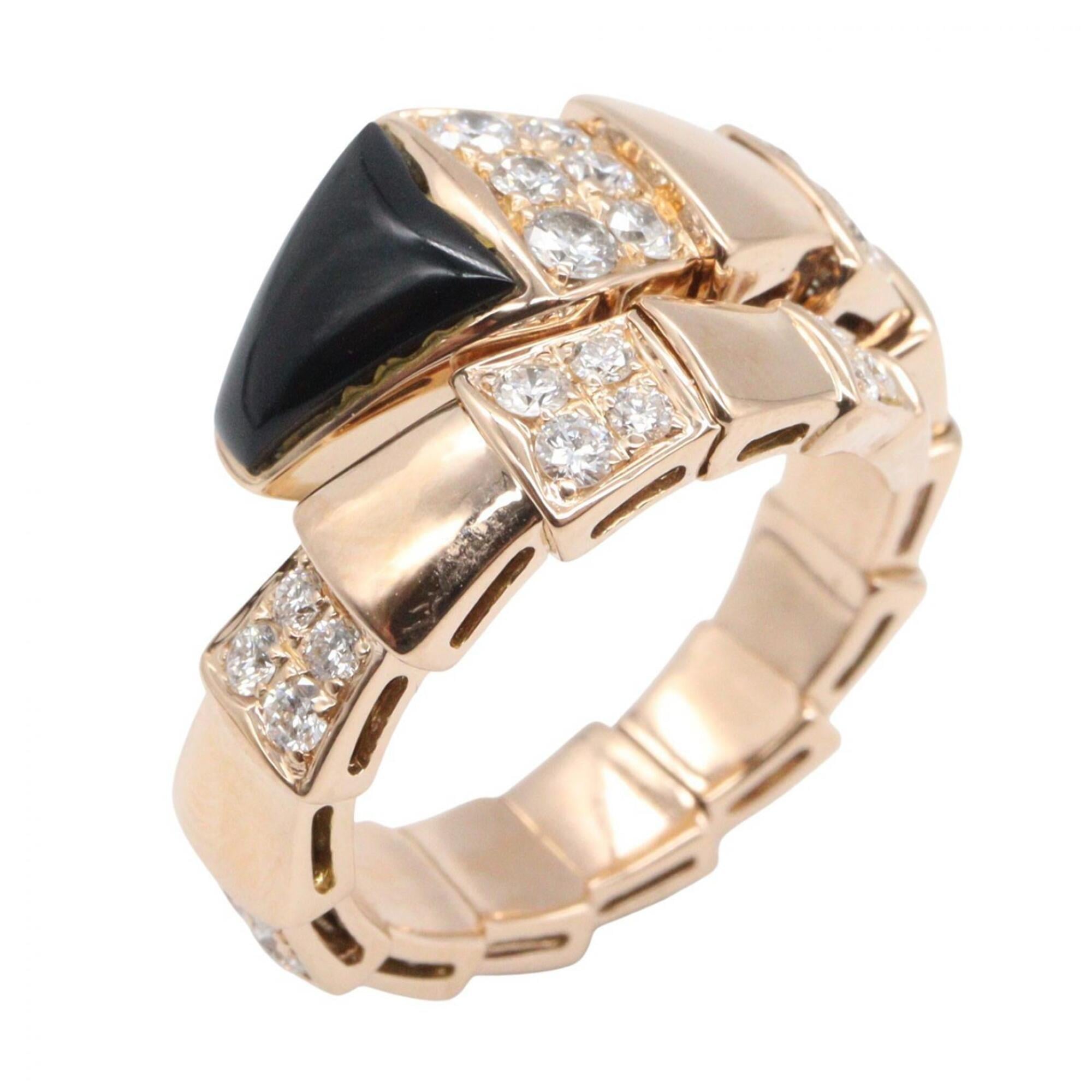 BVLGARI Serpenti Onyx Diamond Ring M Jewelry 18KPG (Pink Gold) Women\'s Gold Tone Clear Black