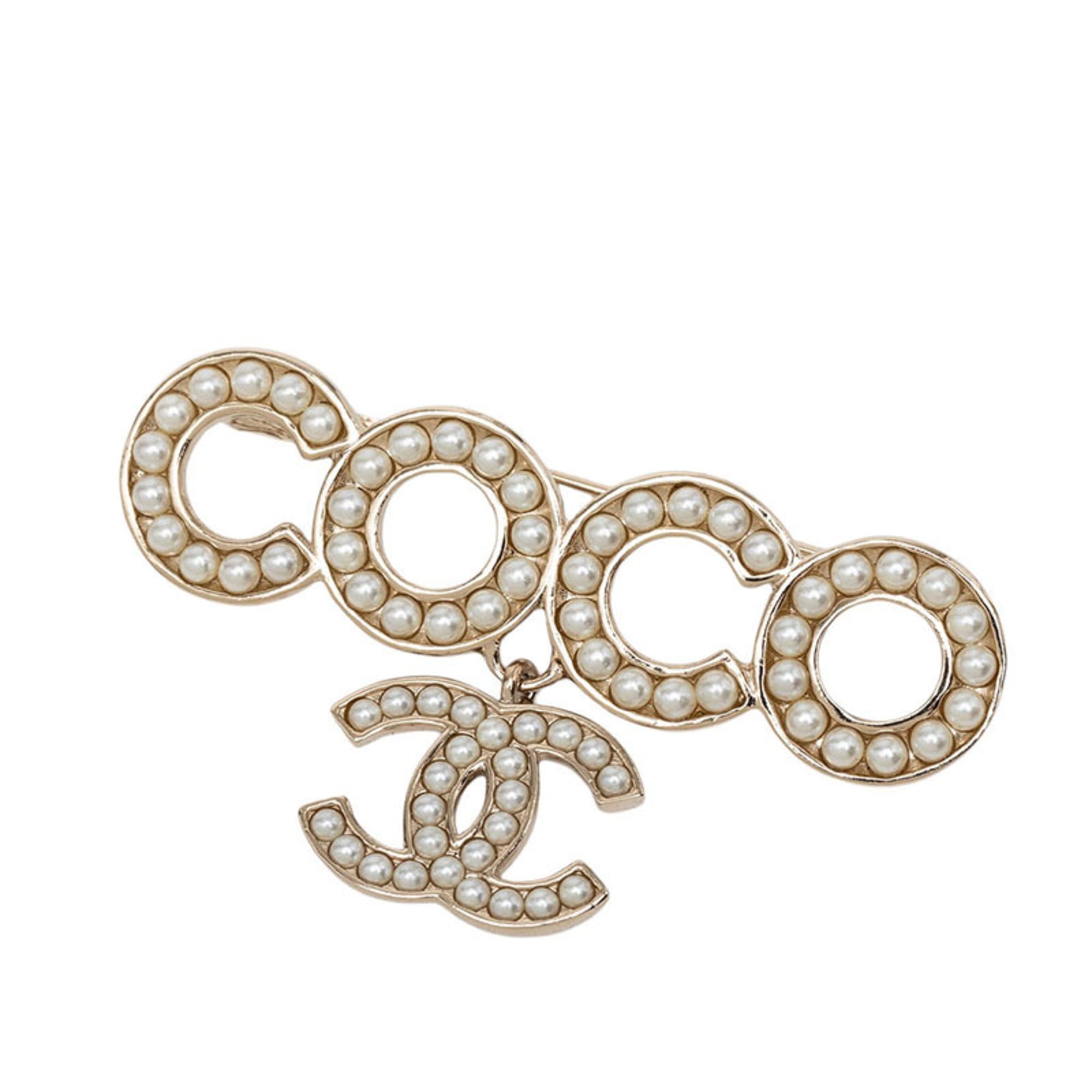 Chanel Coco Mark Brooch B21P Gold Plated Faux Pearl Women\'s CHANEL