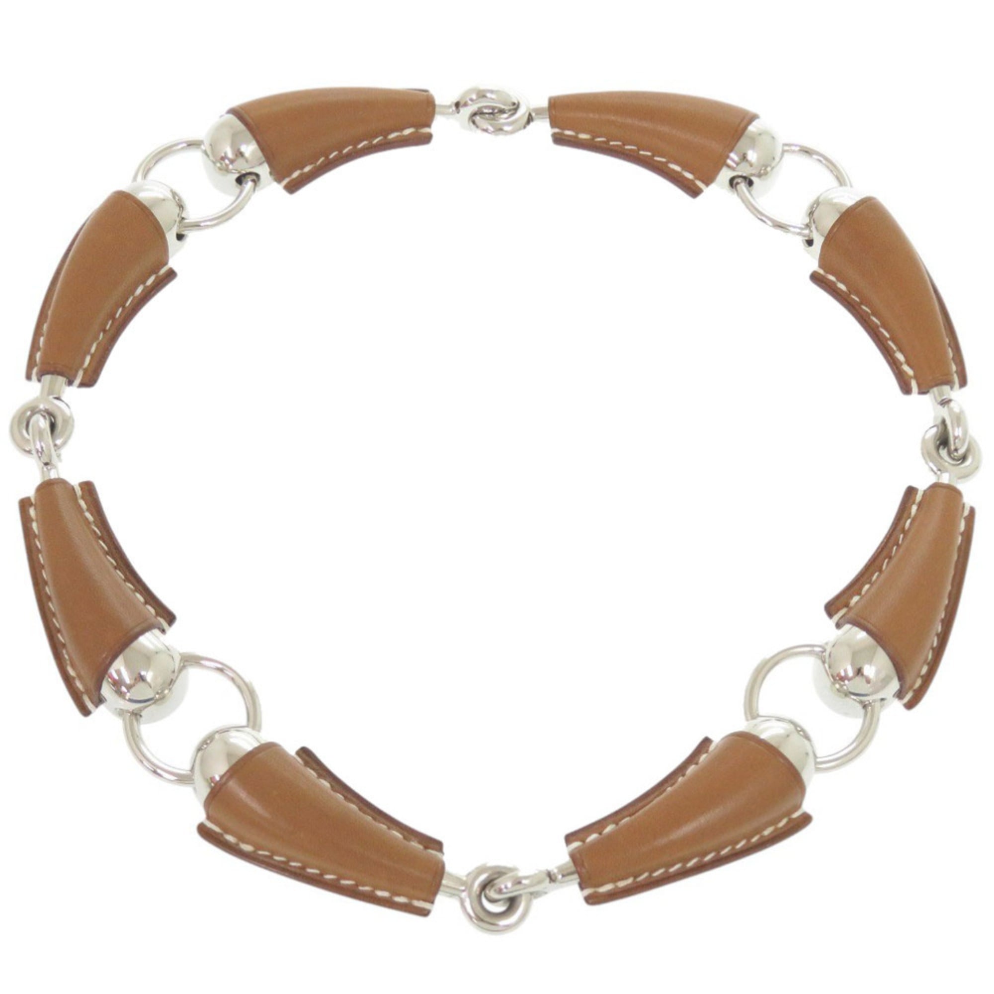 Like new Herms Epure Equestre Vaubarenia/Fauve metal necklace with silver hardware and a W stamp (m