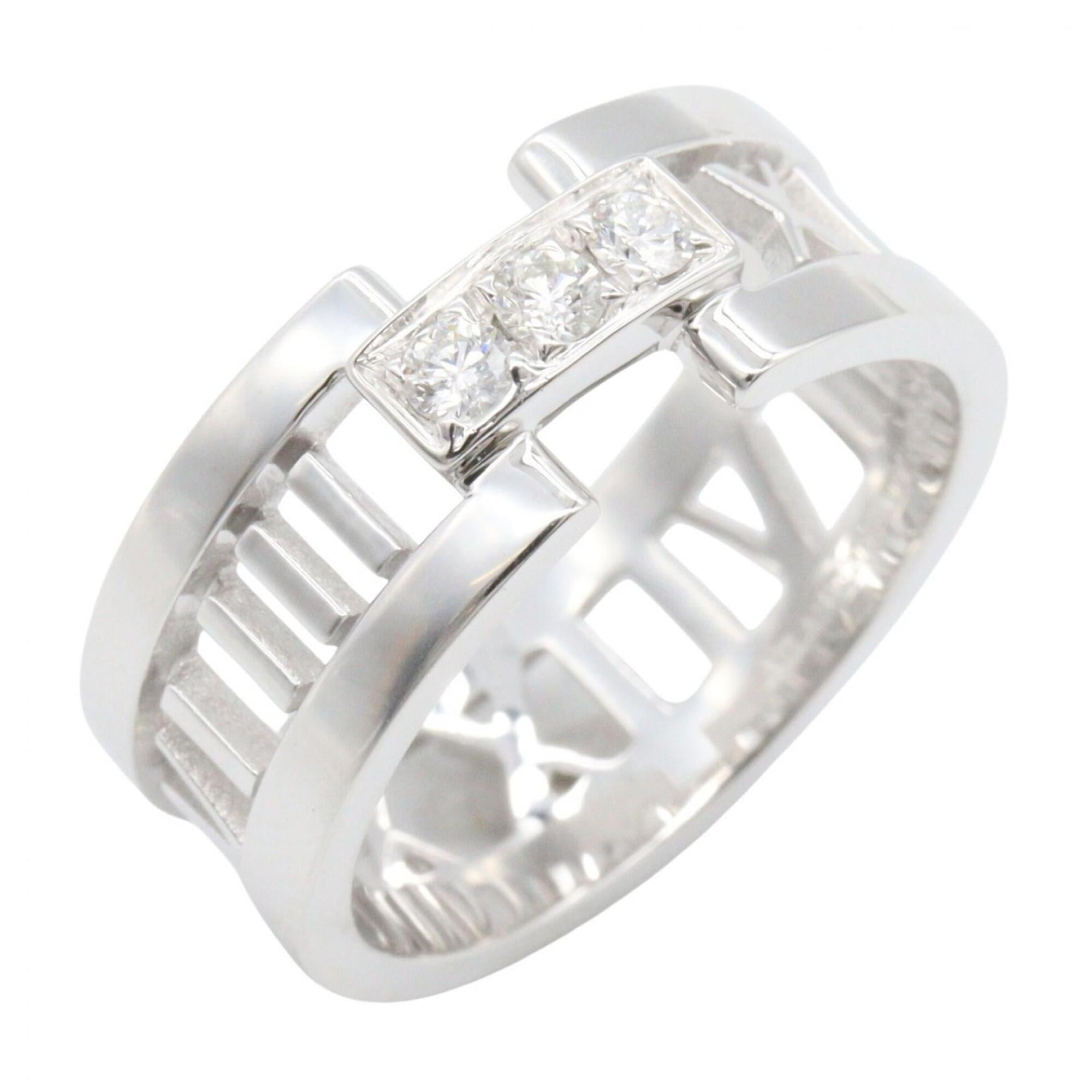 Tiffany & Co. Atlas Ring, Diamond 18K White Gold (18KWG), Women\'s Silver Tone, Clear Tone