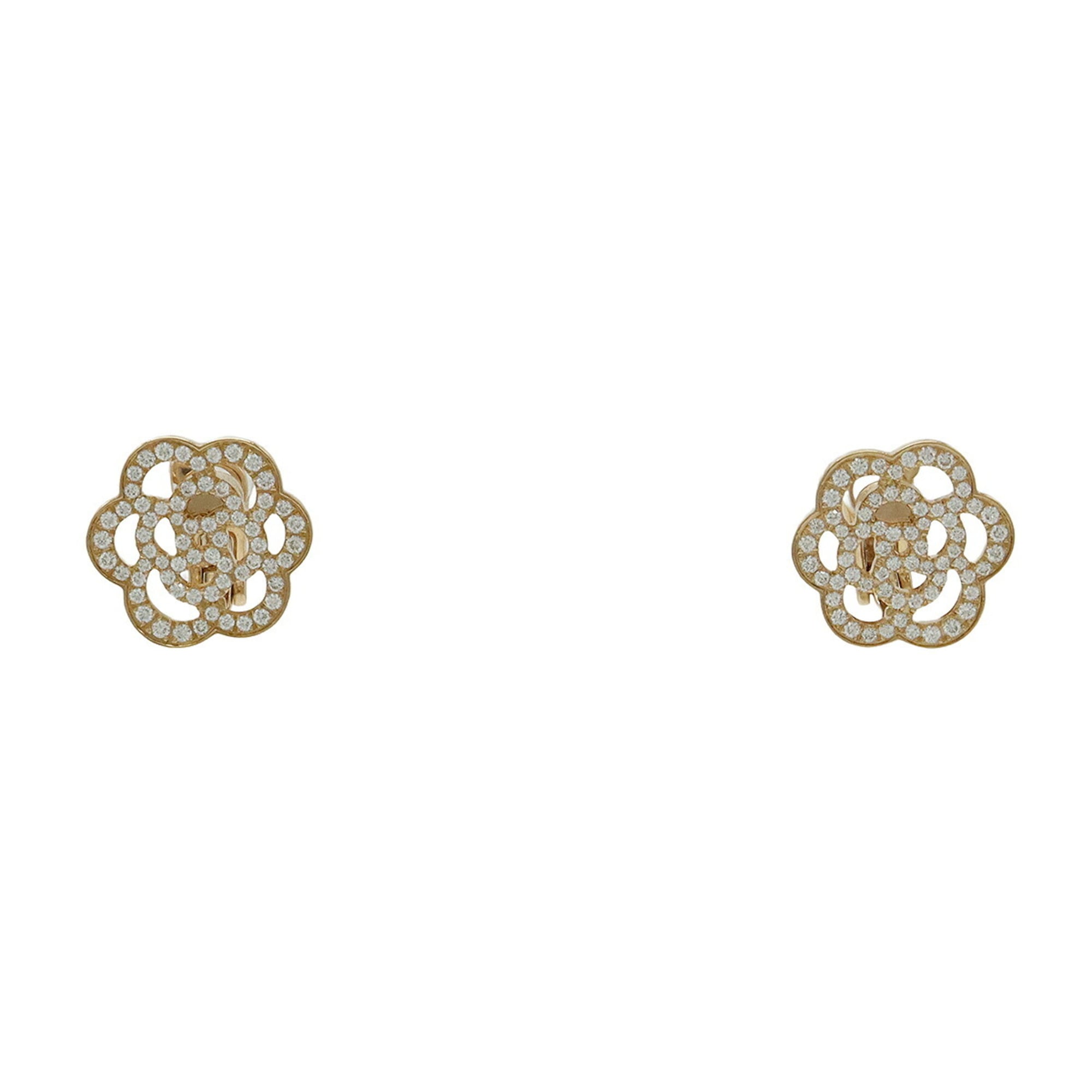 CHANEL Camellia Earrings, 18KPG (Au750PG) Pink Gold with Diamonds, J10805