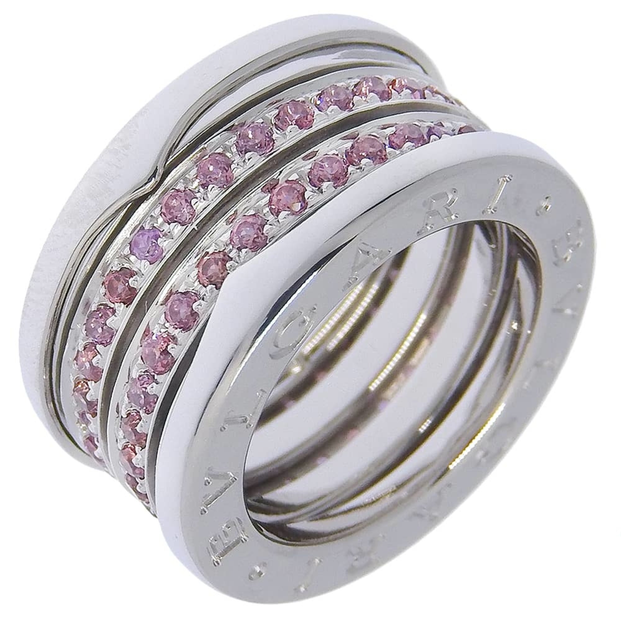 Bulgari BVLGARI B-Zero1 Ring, Size 6.5, 4-band design, 18K white gold with pink garnet, approx. 12.6