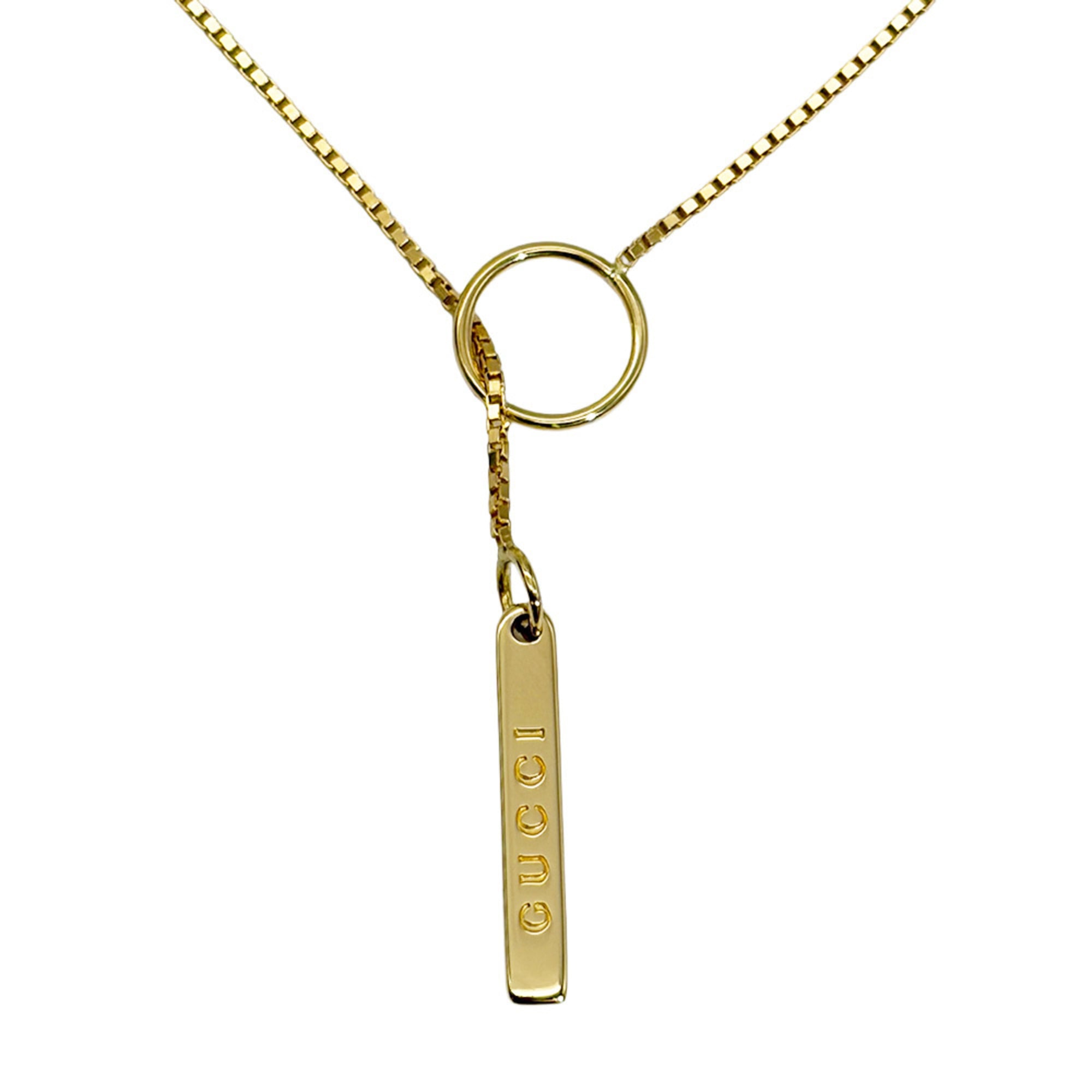 Gucci Lariat Necklace, 54cm, 18K Yellow Gold, 5.5g, Venetian Chain, Logo, Women\'s.