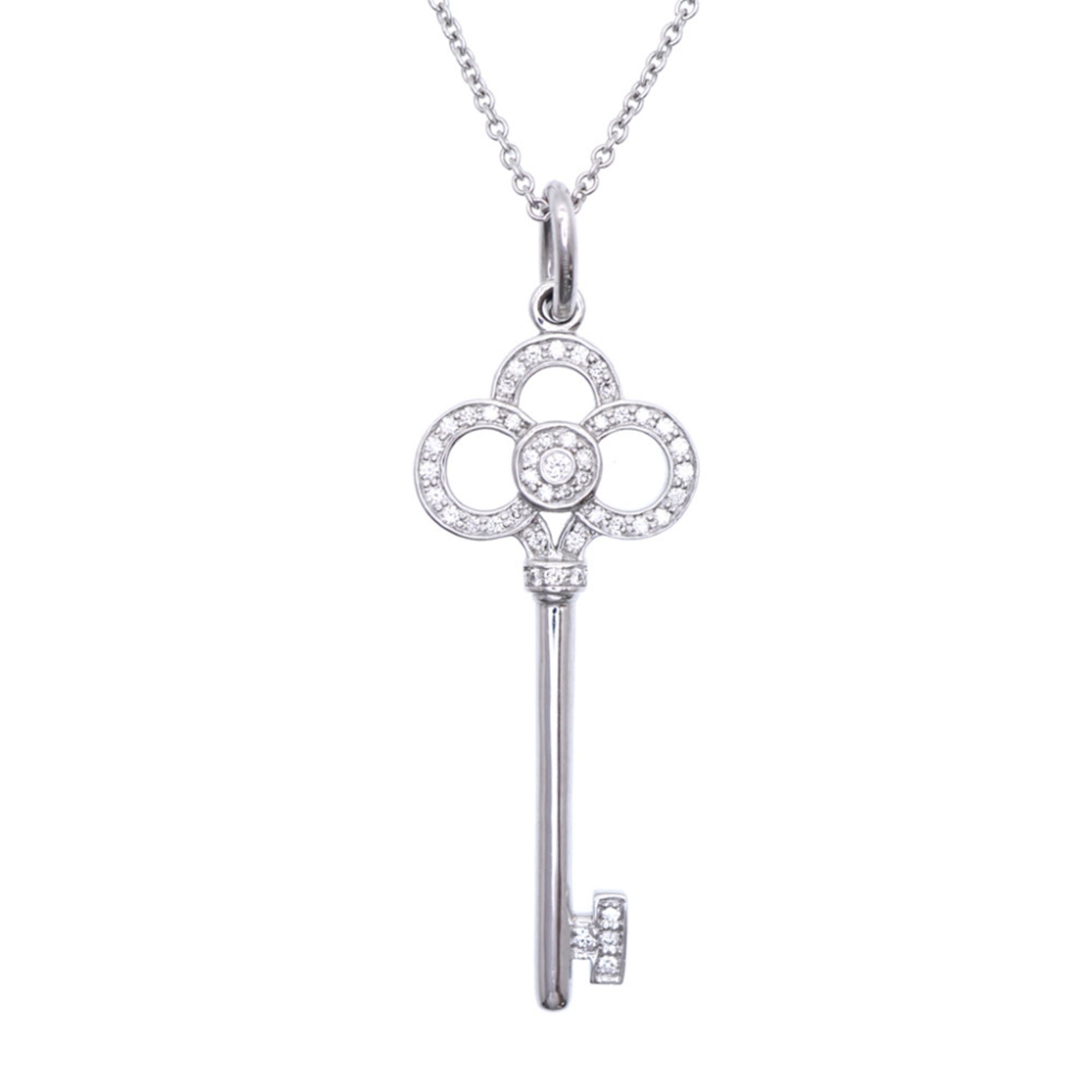 Tiffany & Co. Crown Key 750WG Diamond Pendant Necklace, 18KWG White Gold Jewelry, 1385 TIFFANY&Co.