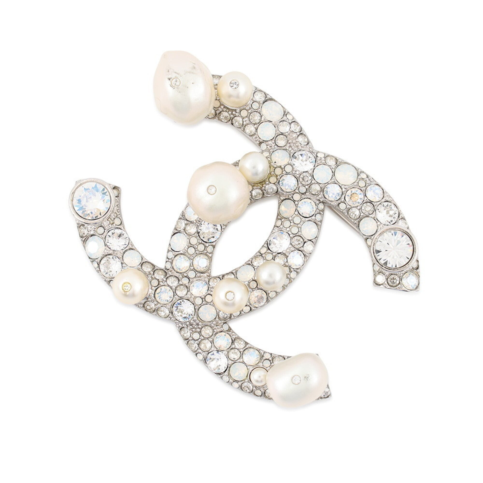 Chanel Brooch, Coco Mark Rhinestone, Faux Pearl, Metal, B17K A96841 CHANEL Brooch BROACH
