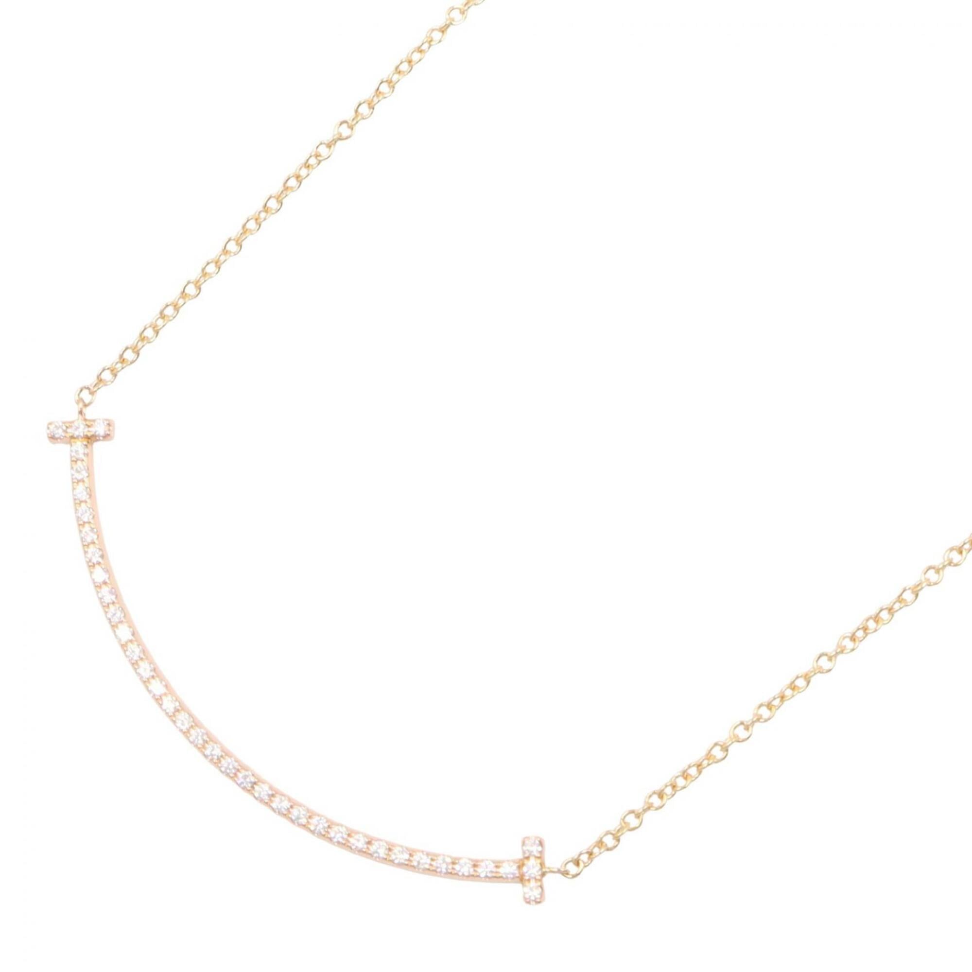 Tiffany & Co. T Smile Small Diamond Necklace, 18K Pink Gold (PG) Women\'s, Tone, Clear Tone