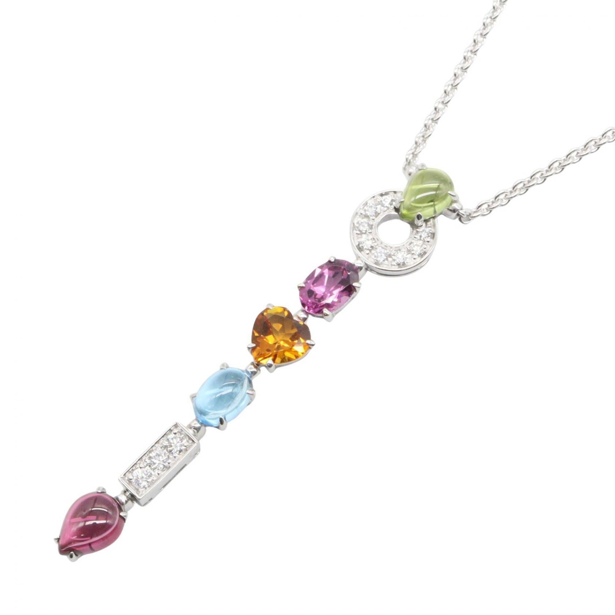 Bvlgari Bulgari Allegra Necklace, 18K White Gold (18KWG), Diamonds, Colored Stones, Silver Tone, Cle