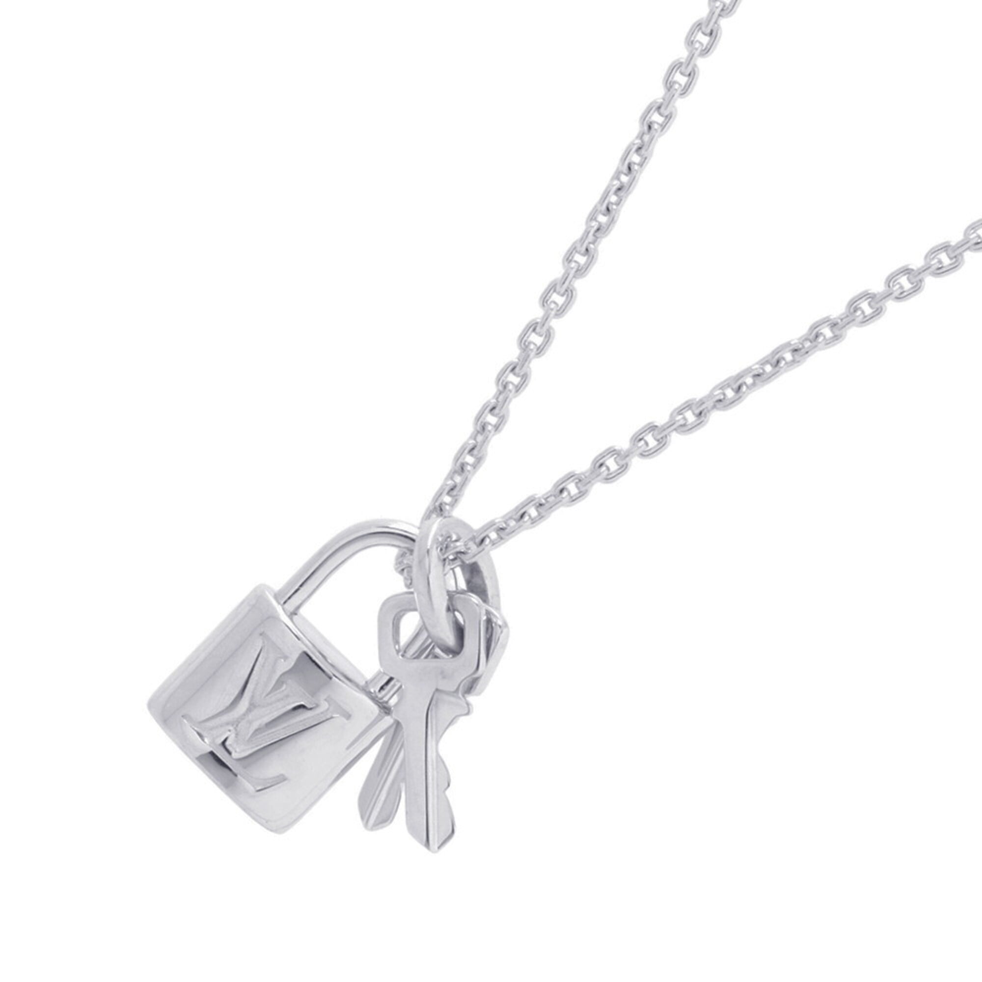 Louis Vuitton Pendant Lockit Necklace, 18K White Gold, Q93320. (LOUIS VUITTON pendant necklace)