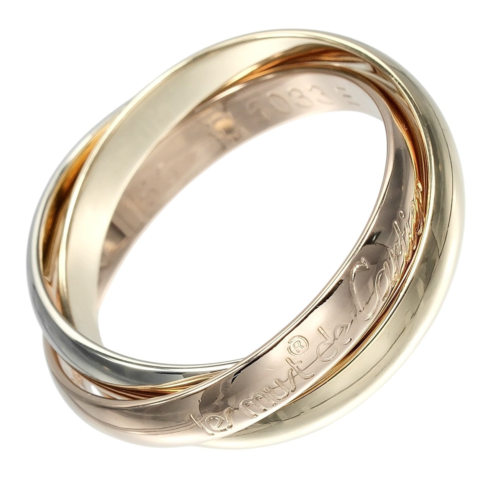 Cartier Trinity Ring, Size 15, 3.4mm Band, 18K Gold (YG, PG, WG), Approx. 7.83g