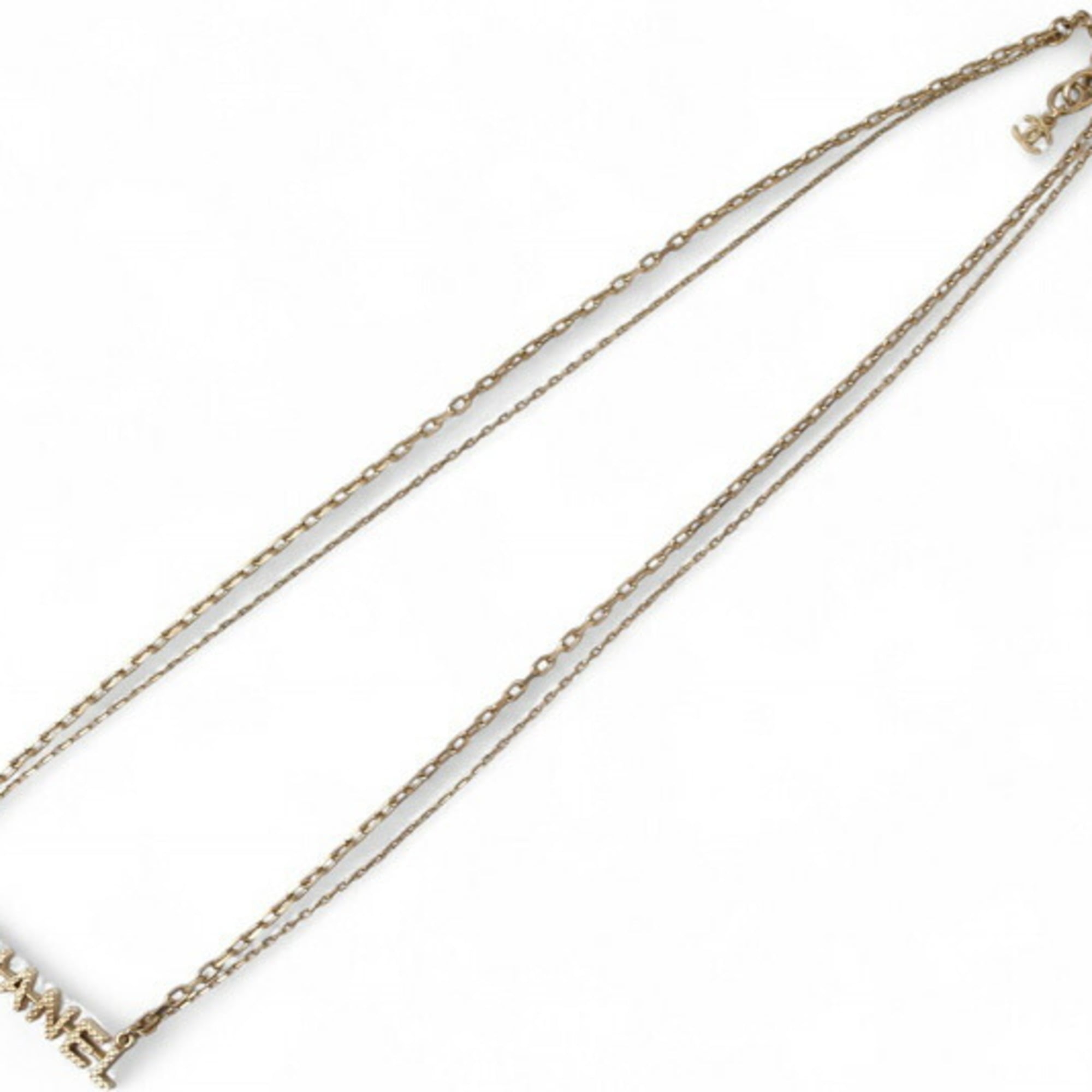 Chanel Necklace Pendant CHNAEL Coco CC I Love Heart Double Choker Gold 17