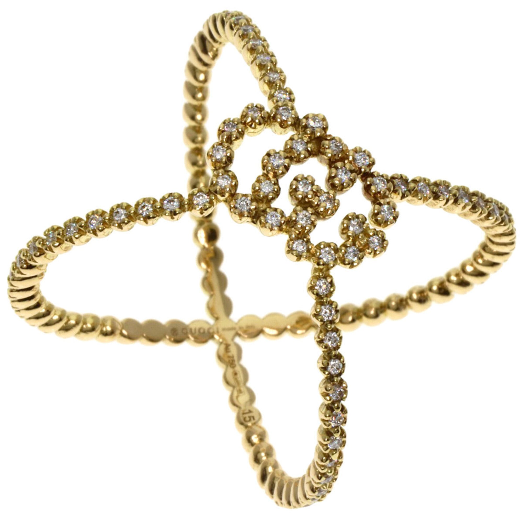 Gucci GG Running Diamond Ring #15 18K Yellow Gold Women\'s GUCCI