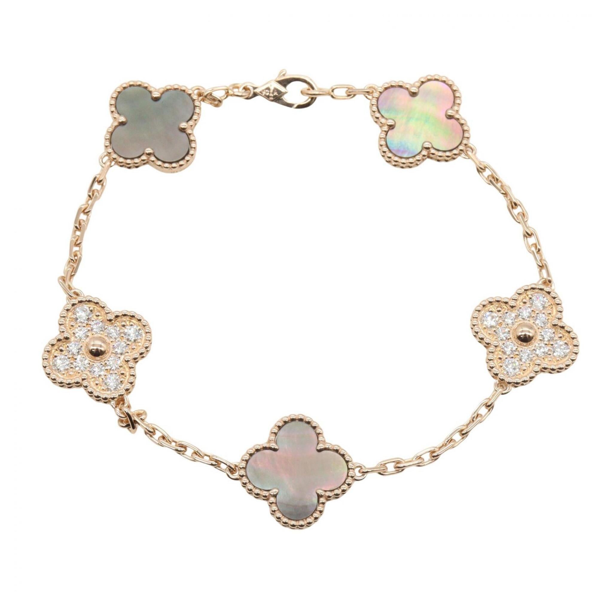 Van Cleef & Arpels Vintage Alhambra 5P Gray Diamond Bracelet - 18K Pink Gold (PG) with Diamonds and