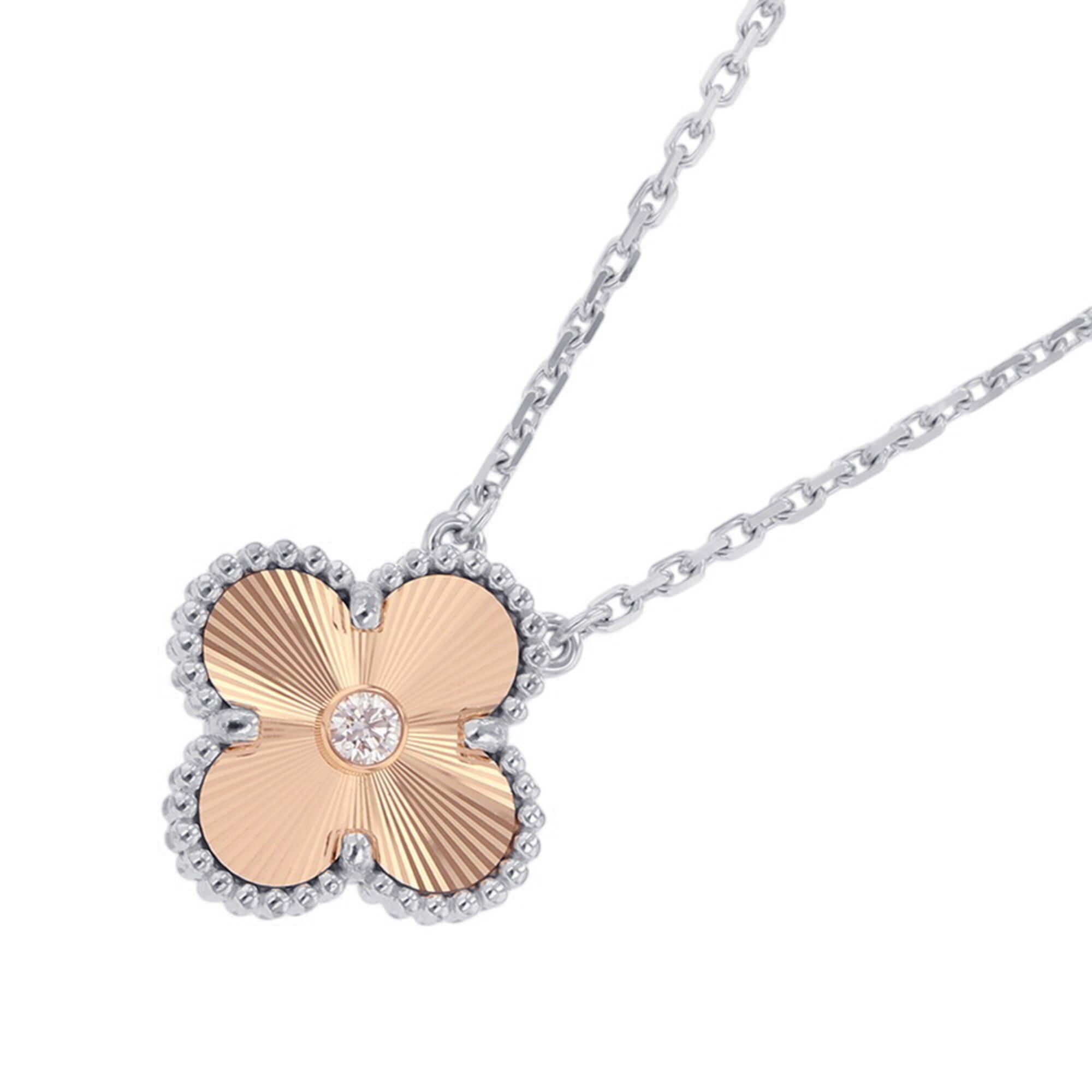 Van Cleef & Arpels Alhambra Guilloche Diamond Necklace, 1P, 18K White Gold/18K Pink Gold (VCARPNTH00