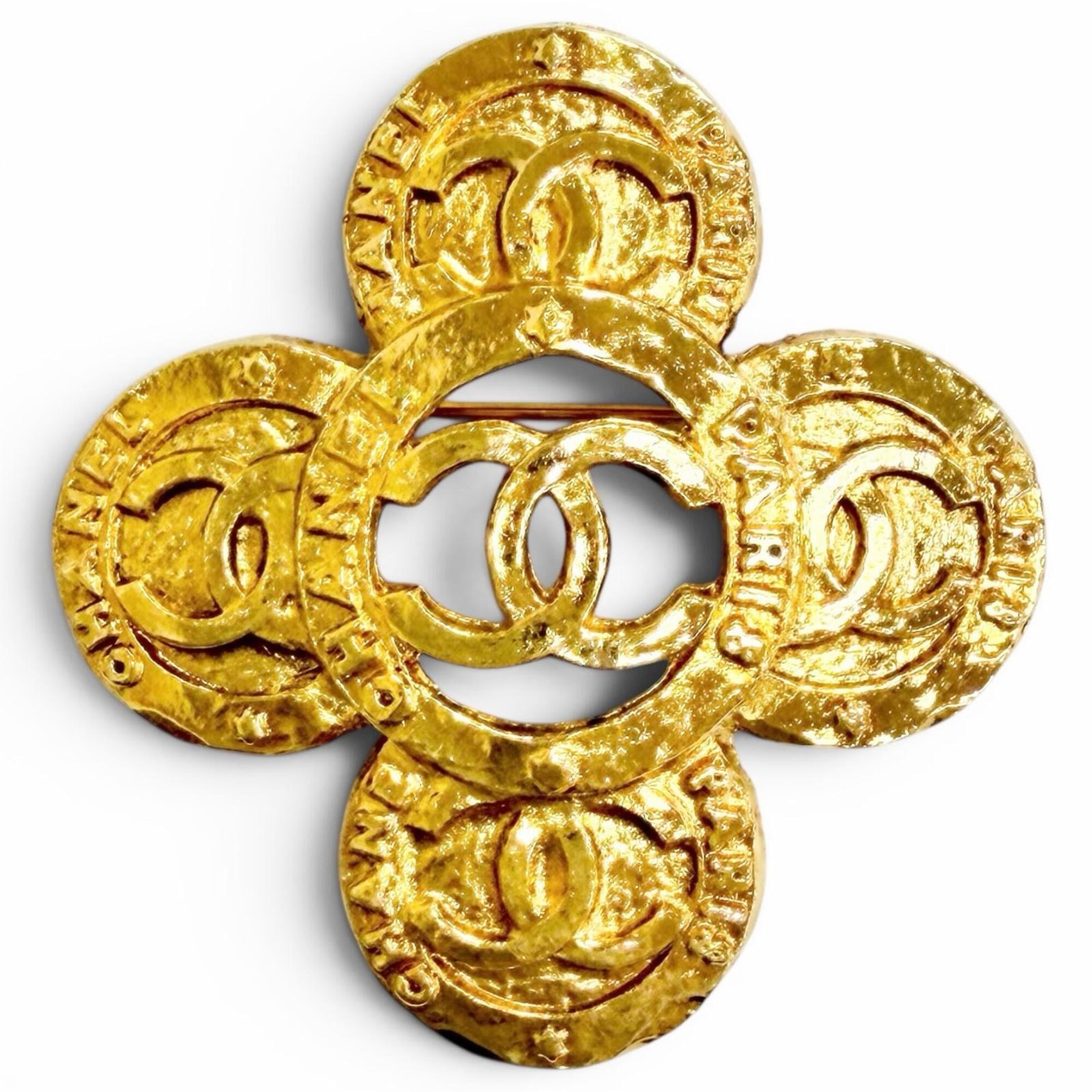CHANEL Vintage 28 Coco Mark Flower Motif Brooch, Gold, Made in France, Women\'s, Highly Recommended