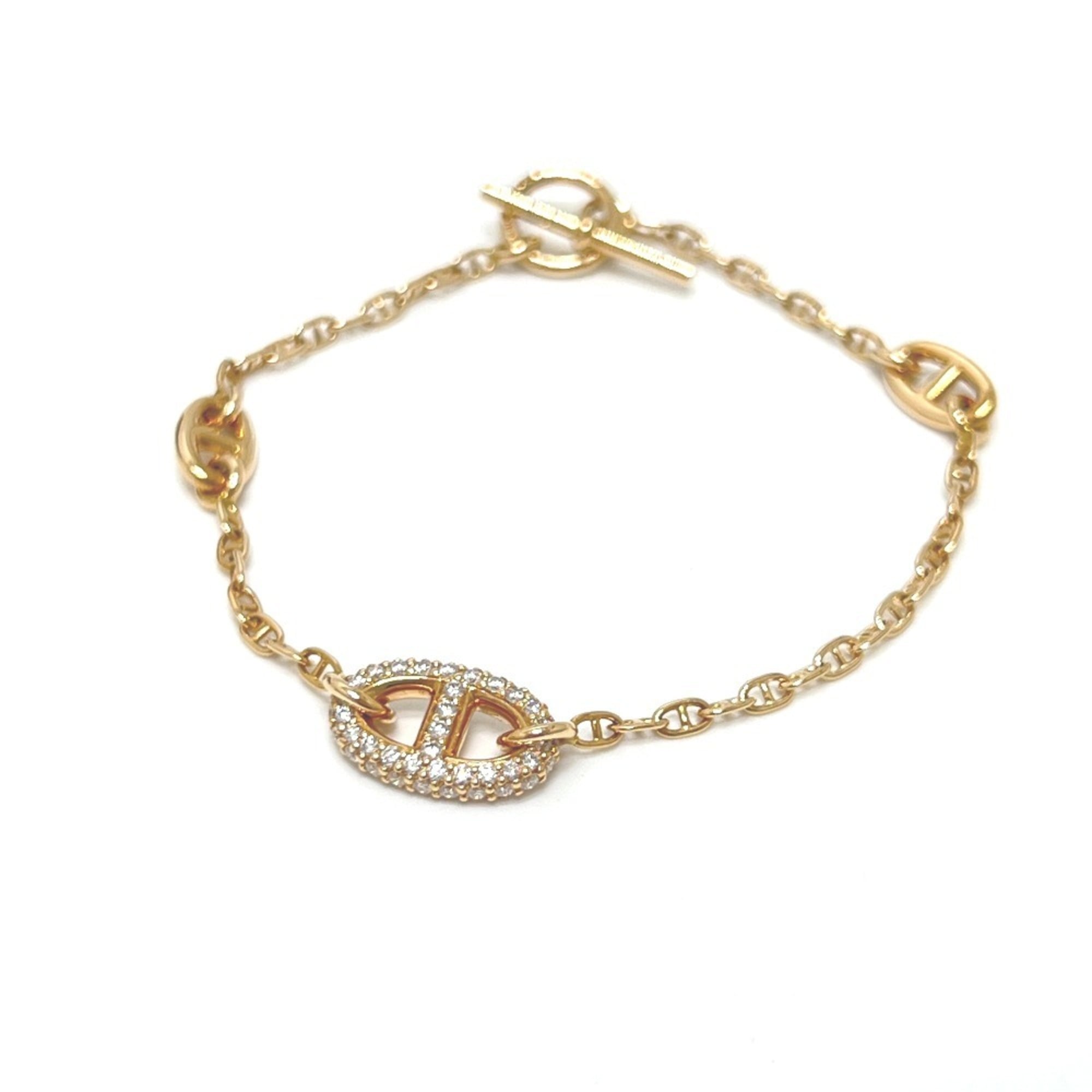 HERMES 18KPG Chaine d\'Ancre New Farandole Diamond 3-Ring Bracelet, 18K Pink Gold, Women\'s, Like