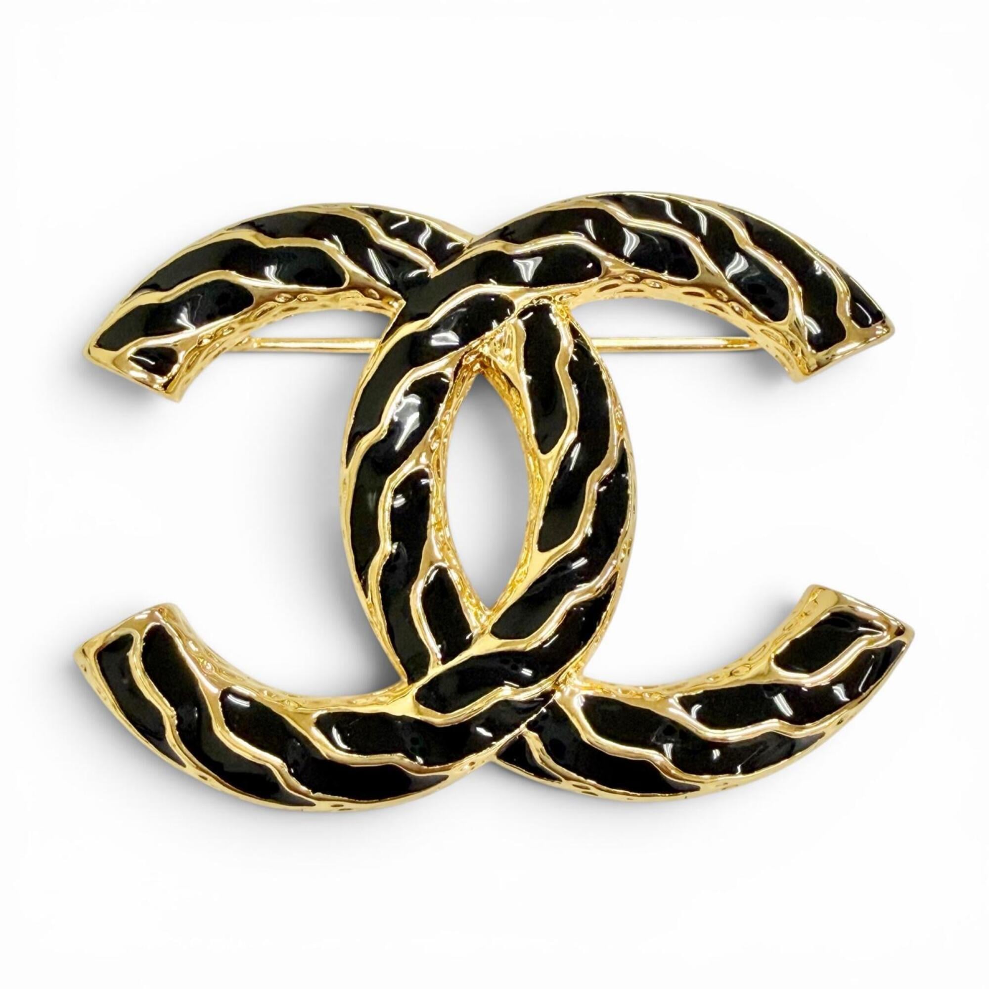 CHANEL B24P Coco Mark CC Logo Brooch, Gold & Black, Made in Italy, Women\'s
