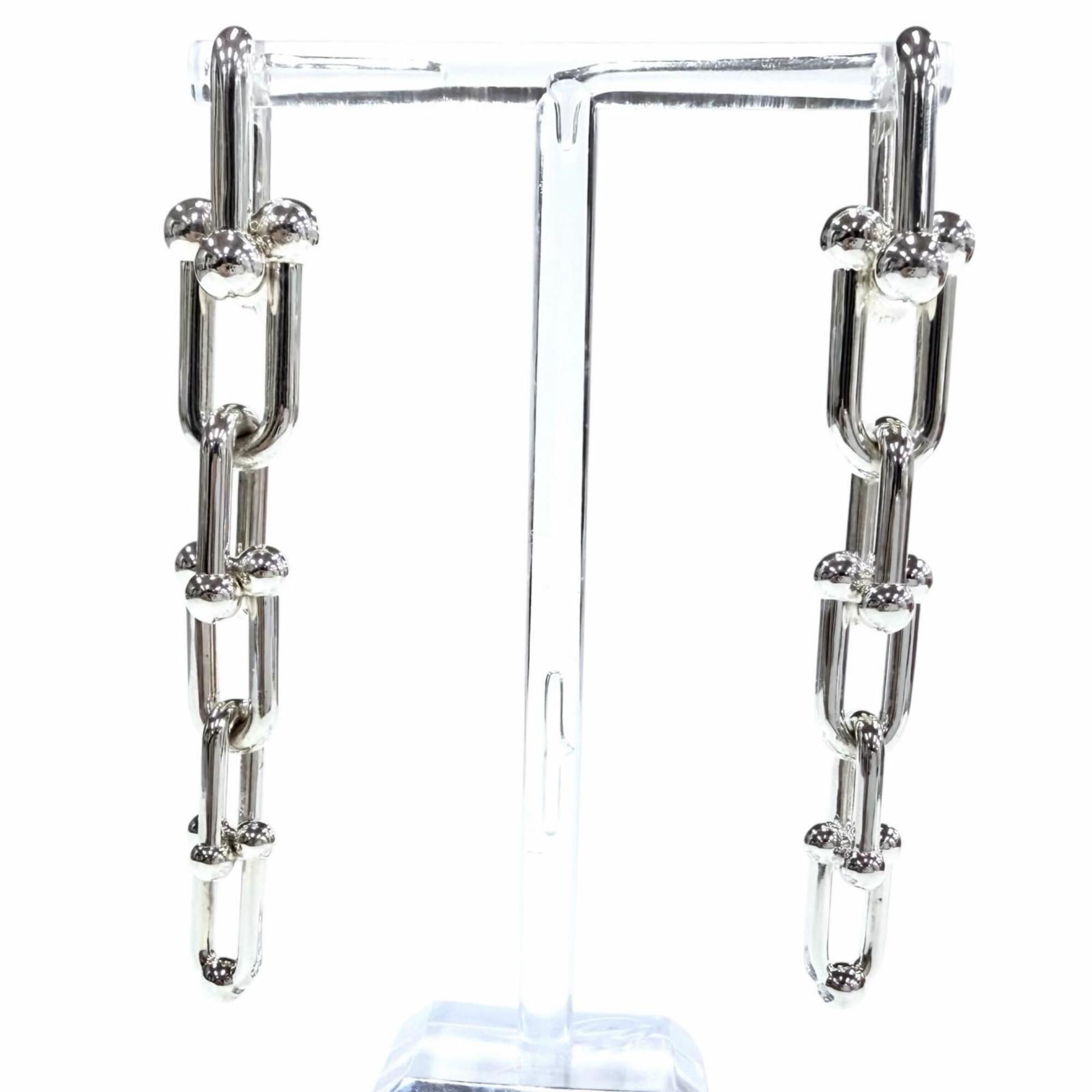 TIFFANY&Co. Tiffany HardWear Graduated Link 925 Sterling Silver Earrings (Pair) - Made in Italy Weig