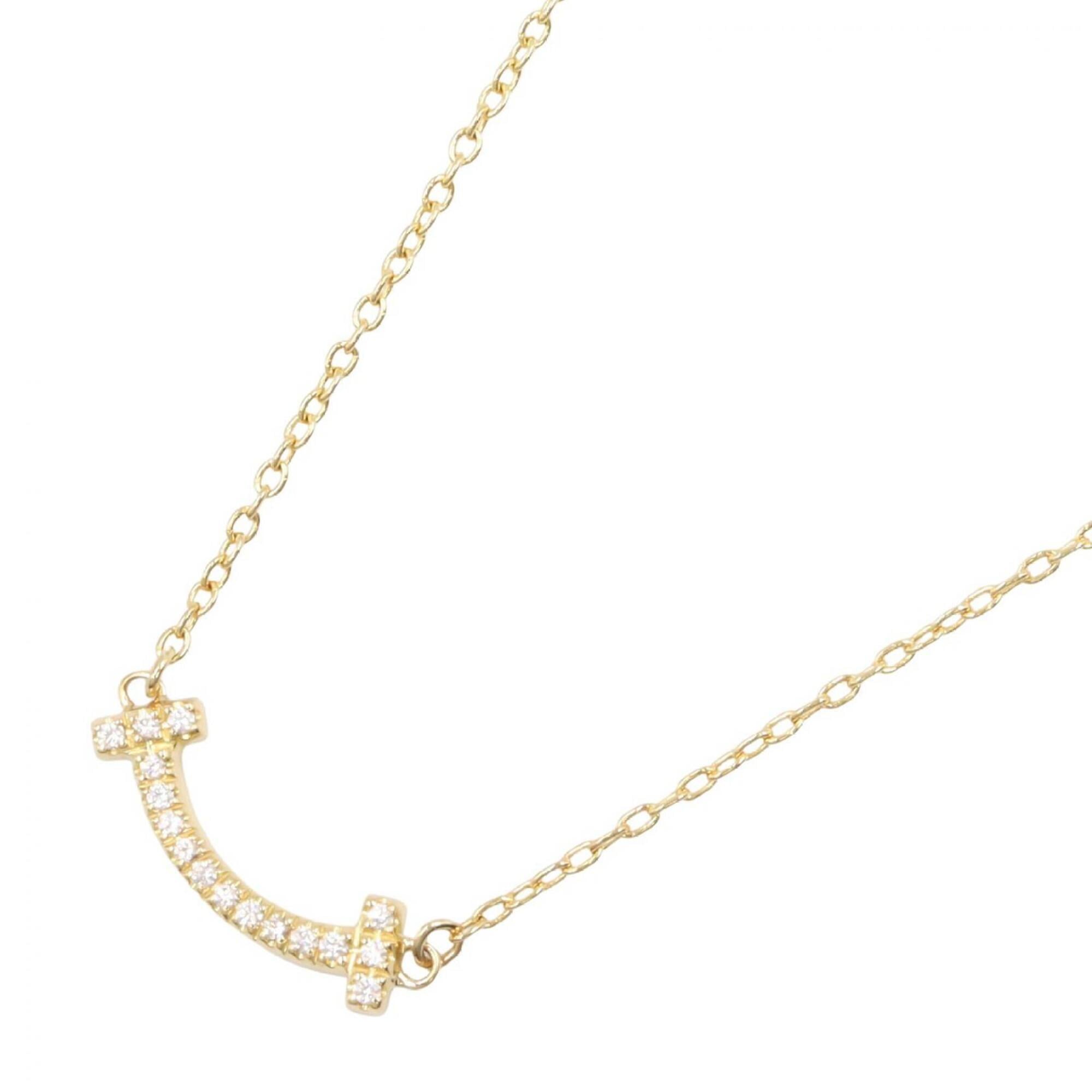 Tiffany & Co. T Smile Mini Diamond Necklace, 18K (Yellow Gold), Diamond, Women\'s, Gold Tone, Clear
