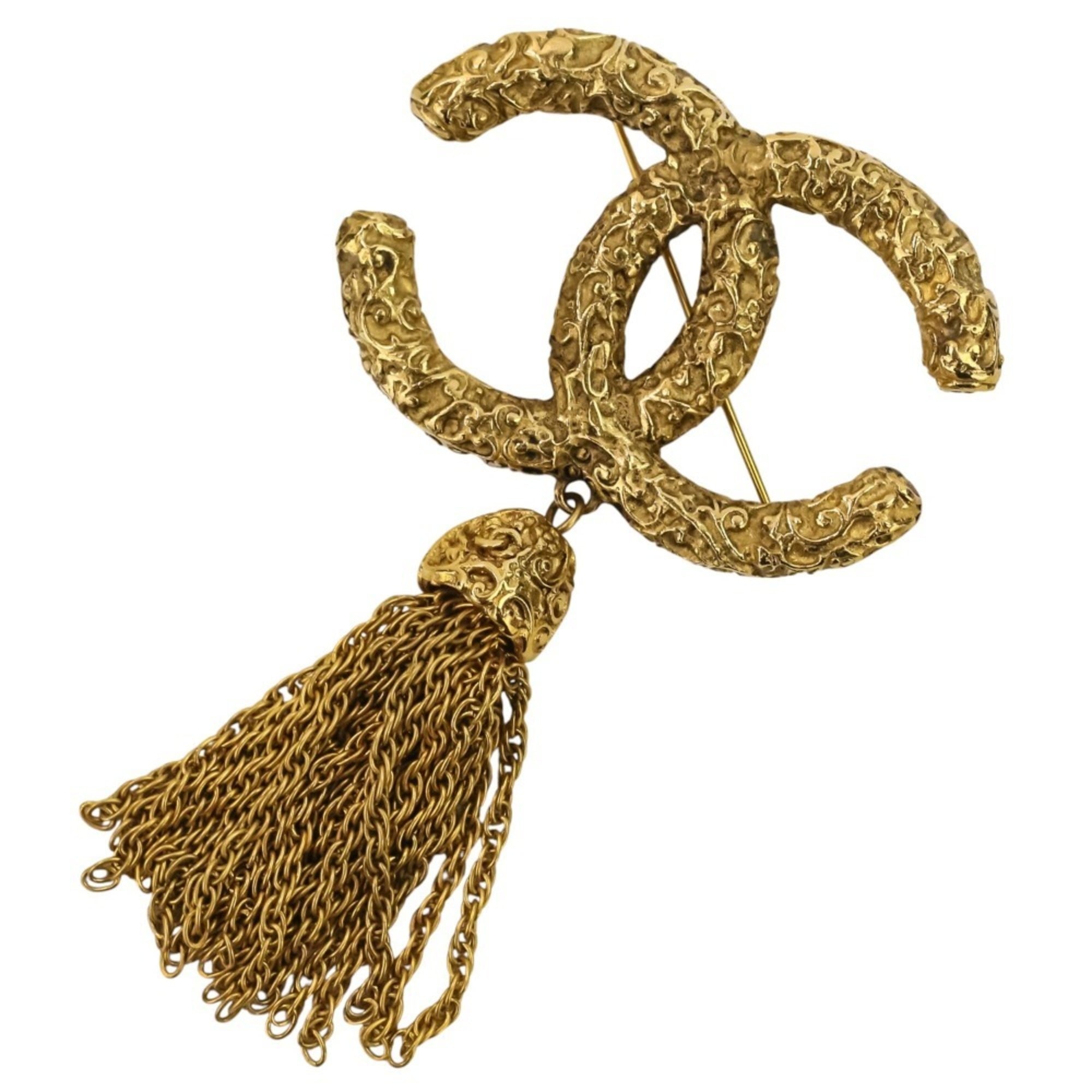 93A CHANEL Vintage Coco Mark Tassel Brooch, Gold, Women\'s