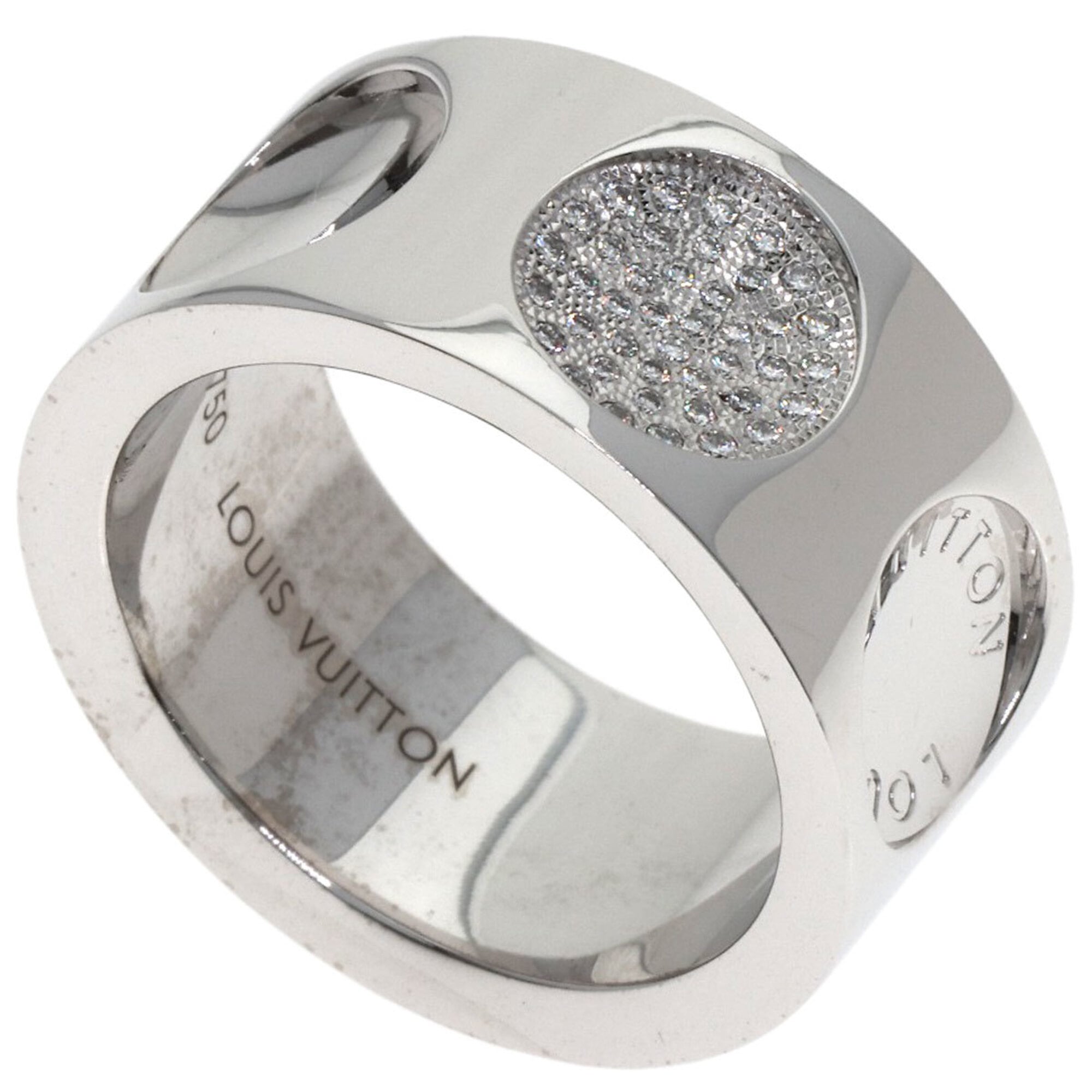 Louis Vuitton Grand Bague Empreinte Diamond Ring #53, 18K White Gold, Women\'s.