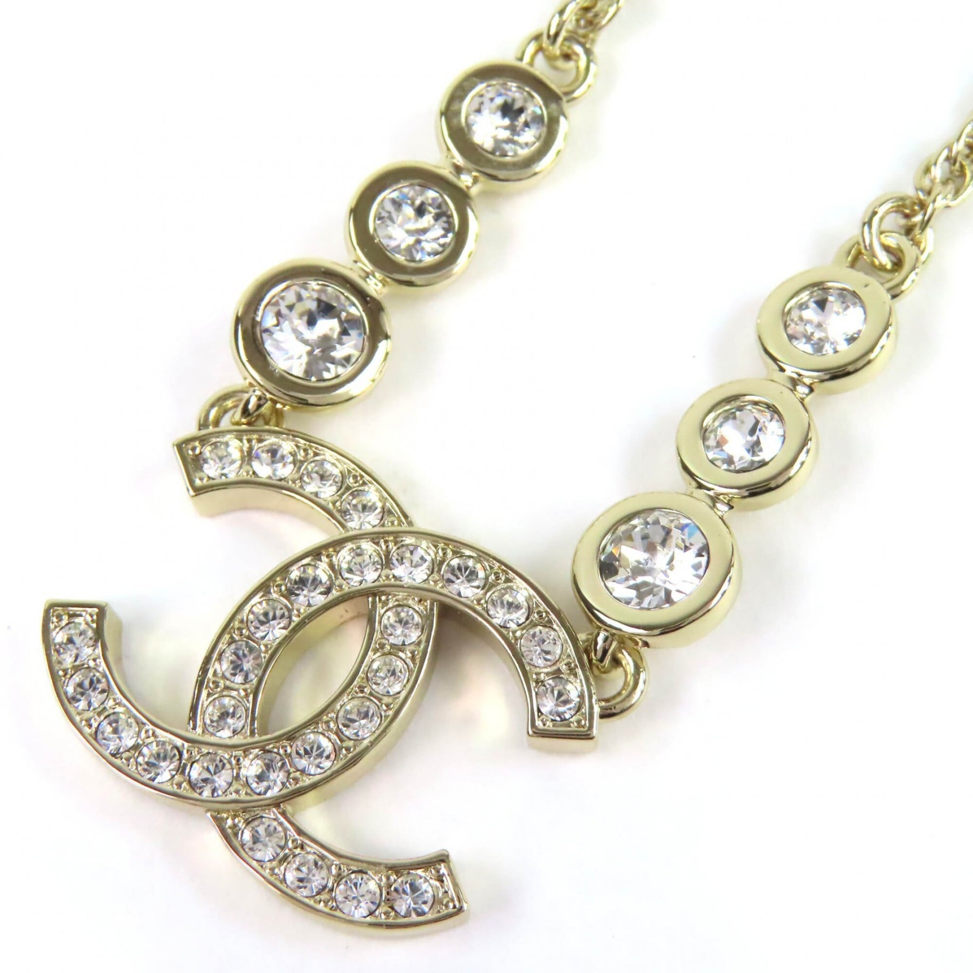 CHANEL (2025 model) B25S Coco Mark Rhinestone Chain Necklace, Gold, with Box, Women\'s.