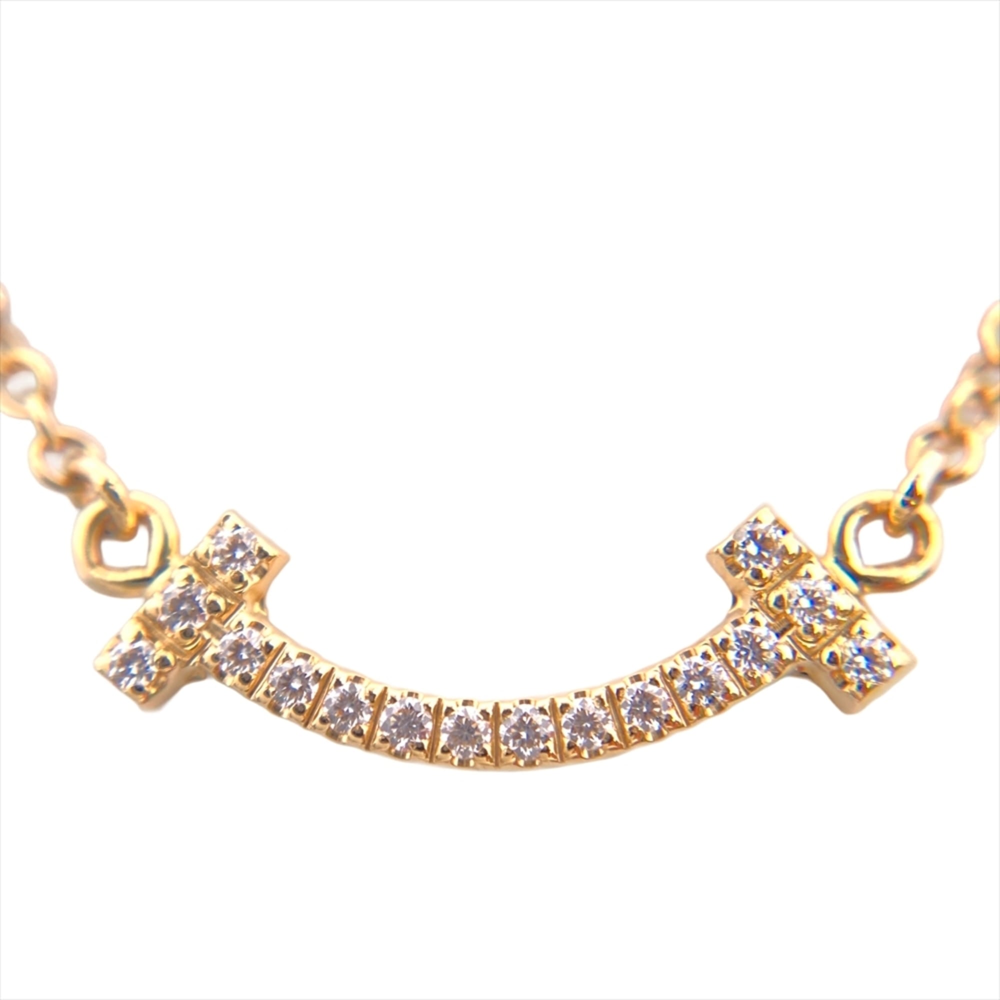 Tiffany & Co. T Smile Mini Necklace, 0.03ct Diamond, 18K Yellow Gold, 2.3g, Women\'s.