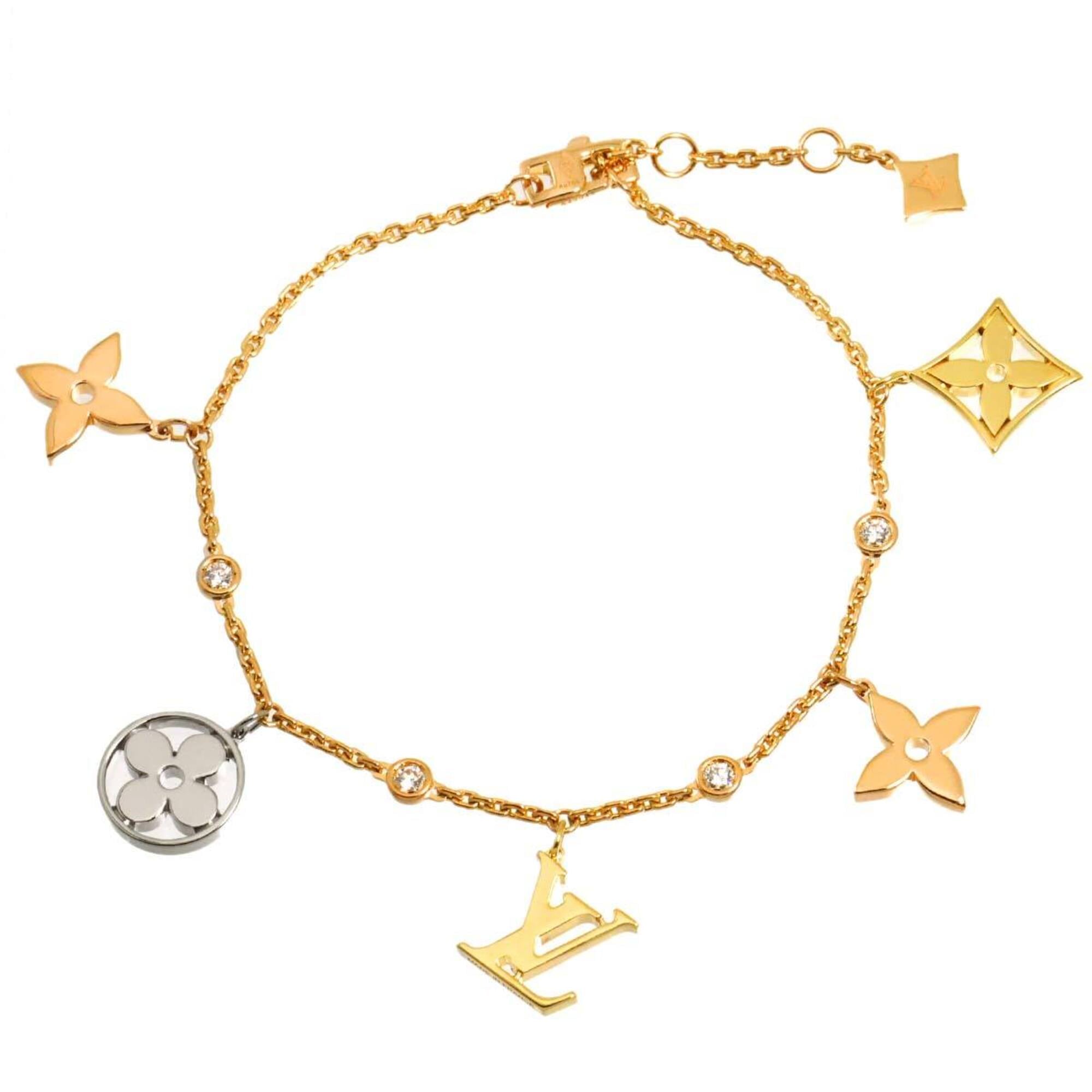 Louis Vuitton Monogram Idylle Diamond Bracelet 17cm 18K Yellow Gold White Pink 750