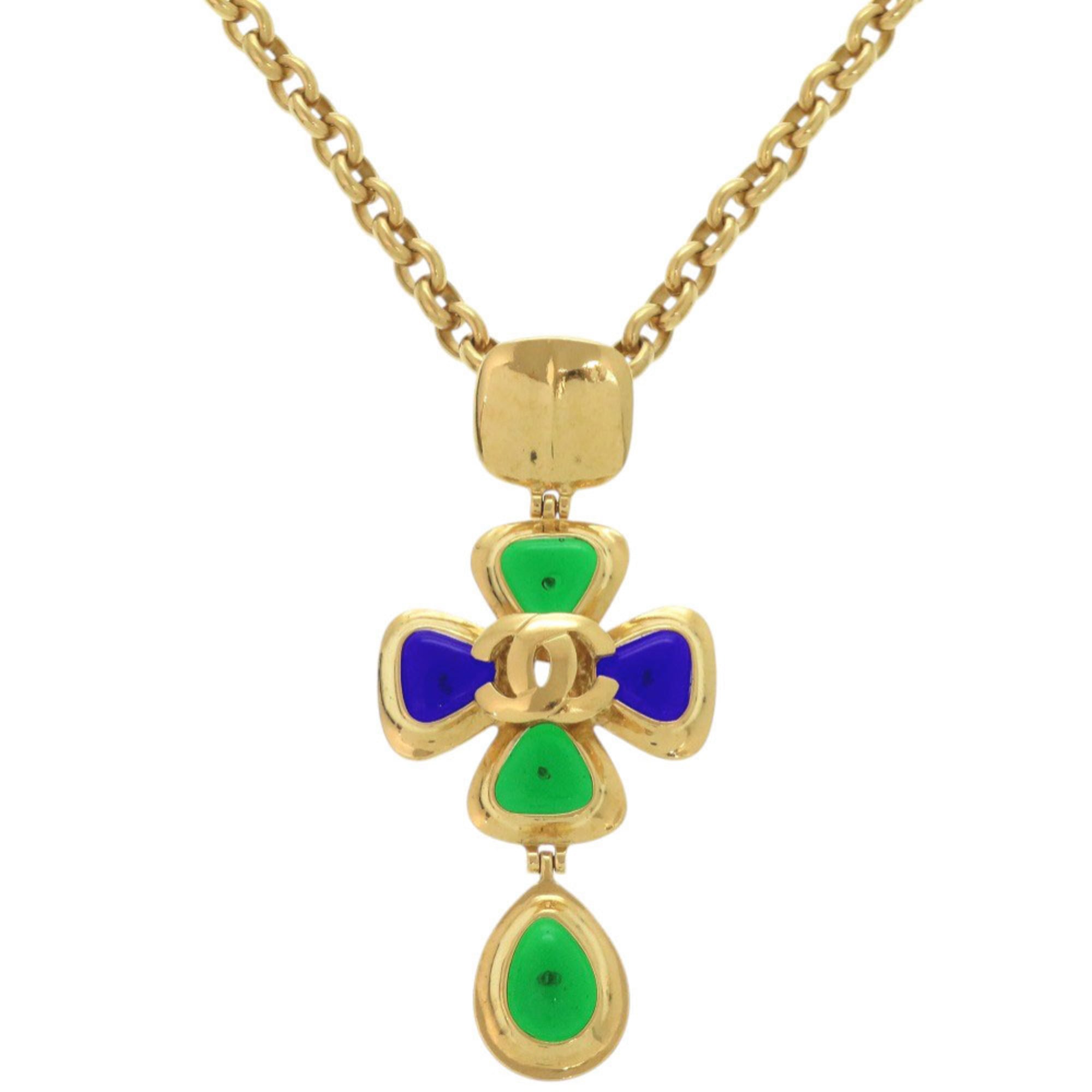 Like new Chanel Vintage Coco Mark Gripoir Metal Color Stone Gold Necklace 1299