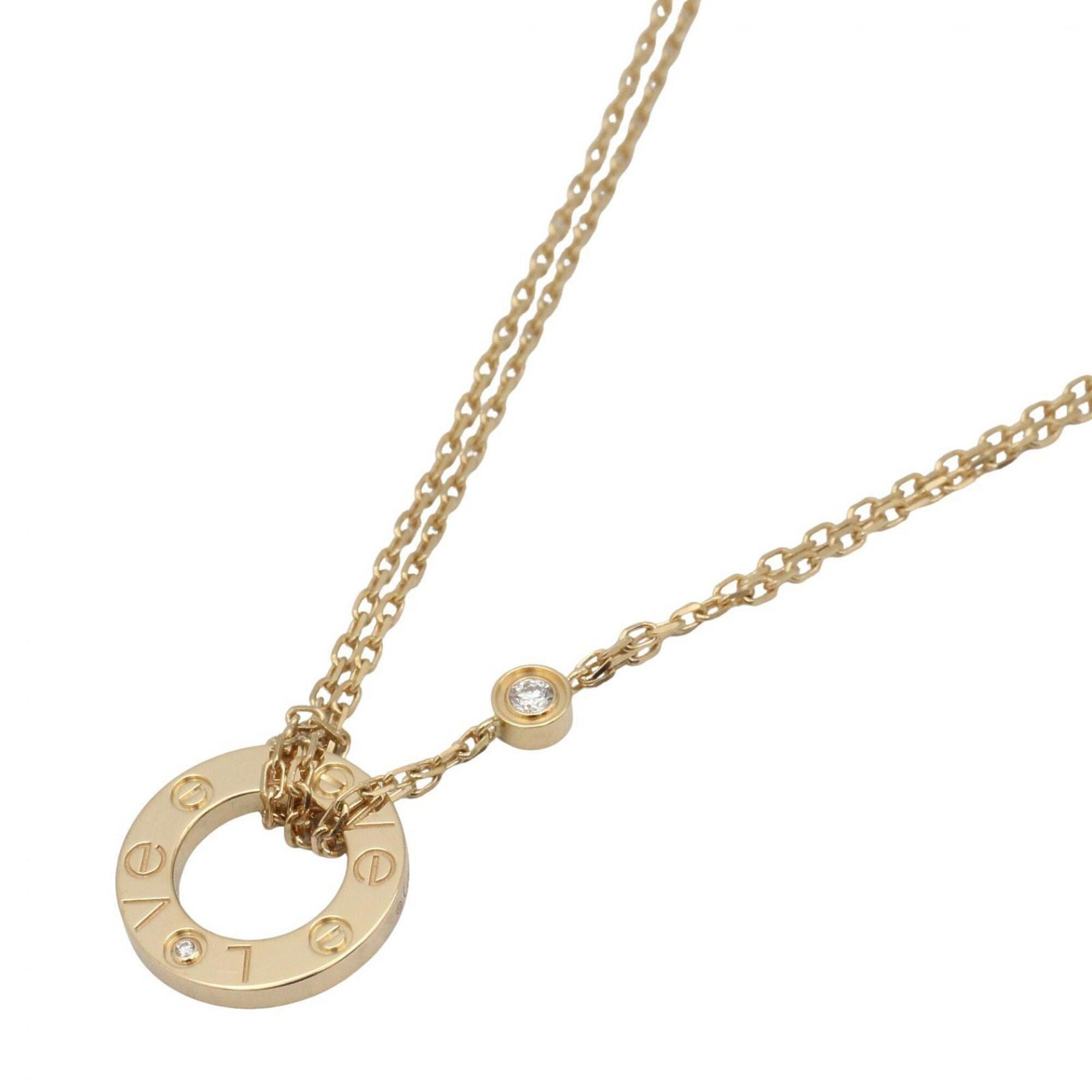 Cartier Love Circle 2PD Necklace, 18K (Yellow Gold) Diamond Women\'s, Clear/Gold Tone