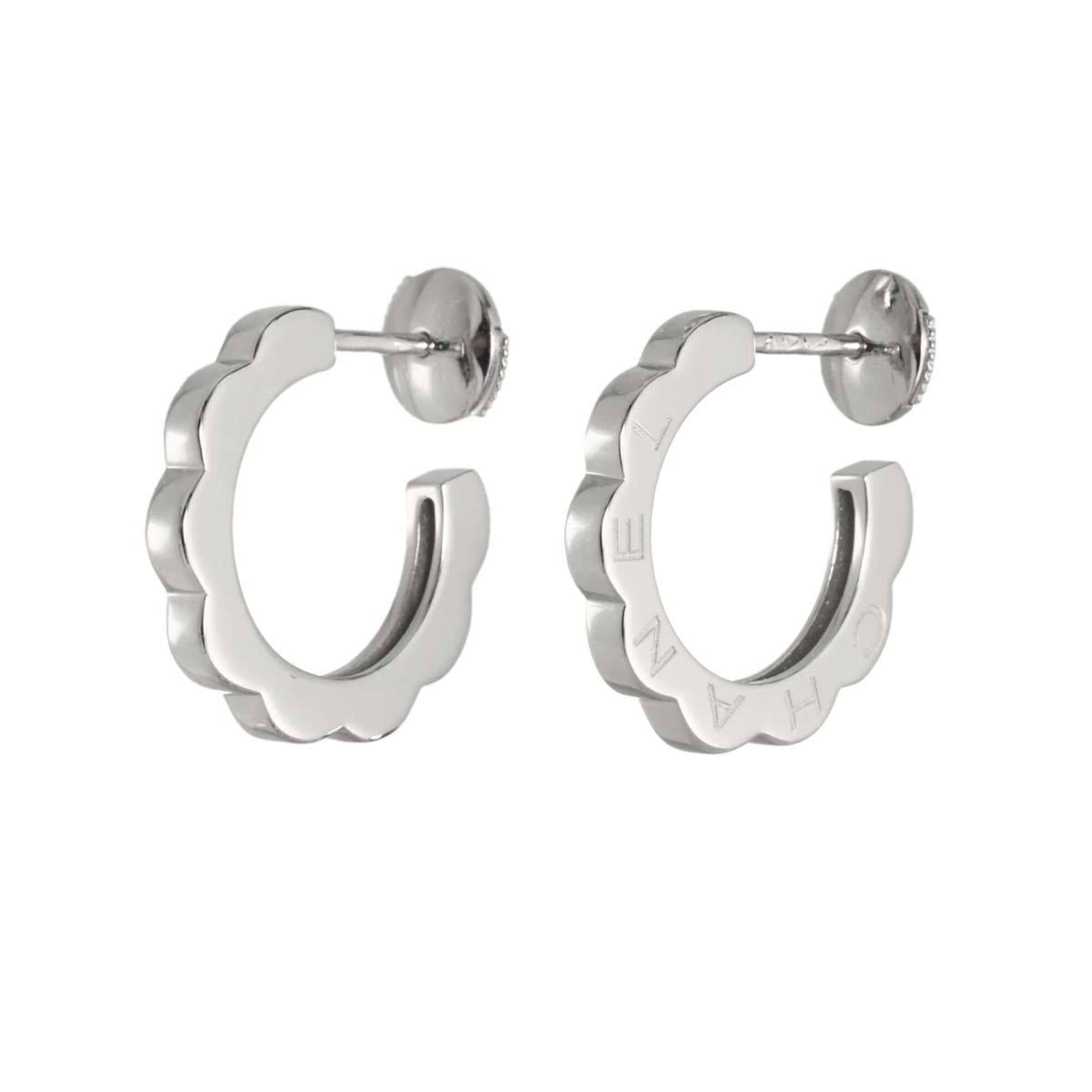 Chanel Profield Camellia Earrings, 18K White Gold (750), Pierced Earrings