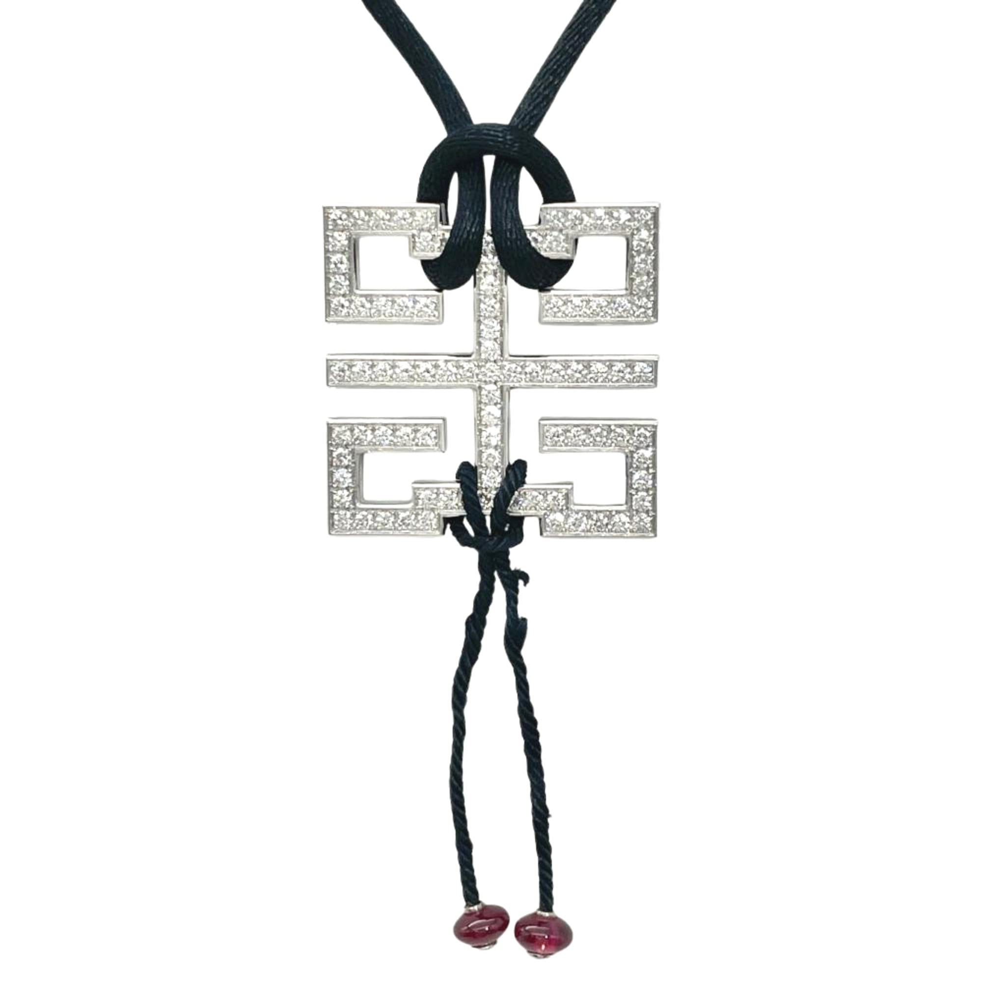 Cartier Dragon Wishknot Necklace, Diamond, 36cm, 18K White Gold, 19.1g, Ruby Choker
