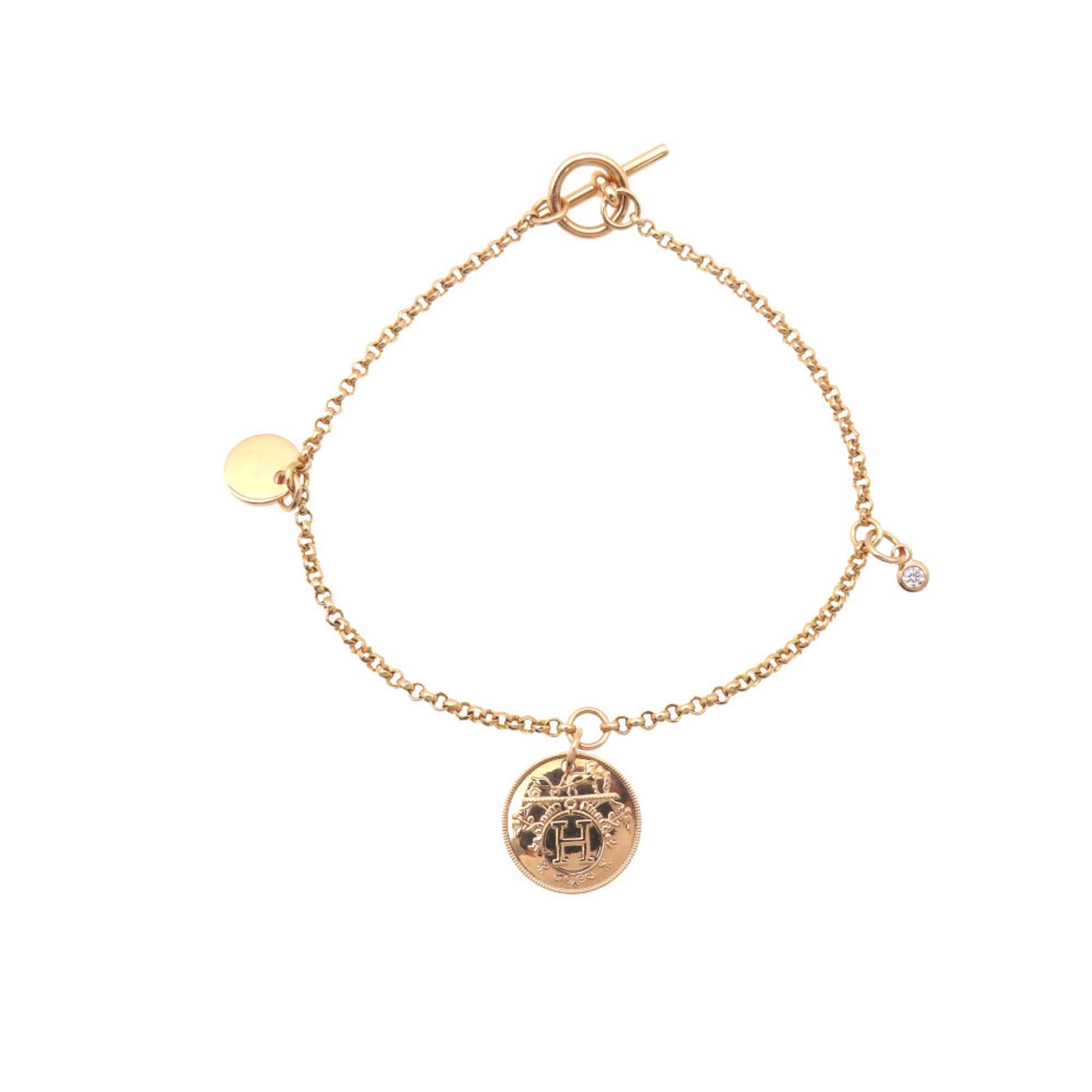 Hermes Like new Herms Ex Libris PM 18K pink gold/diamond bracelet, diamond jewelry, 0251.