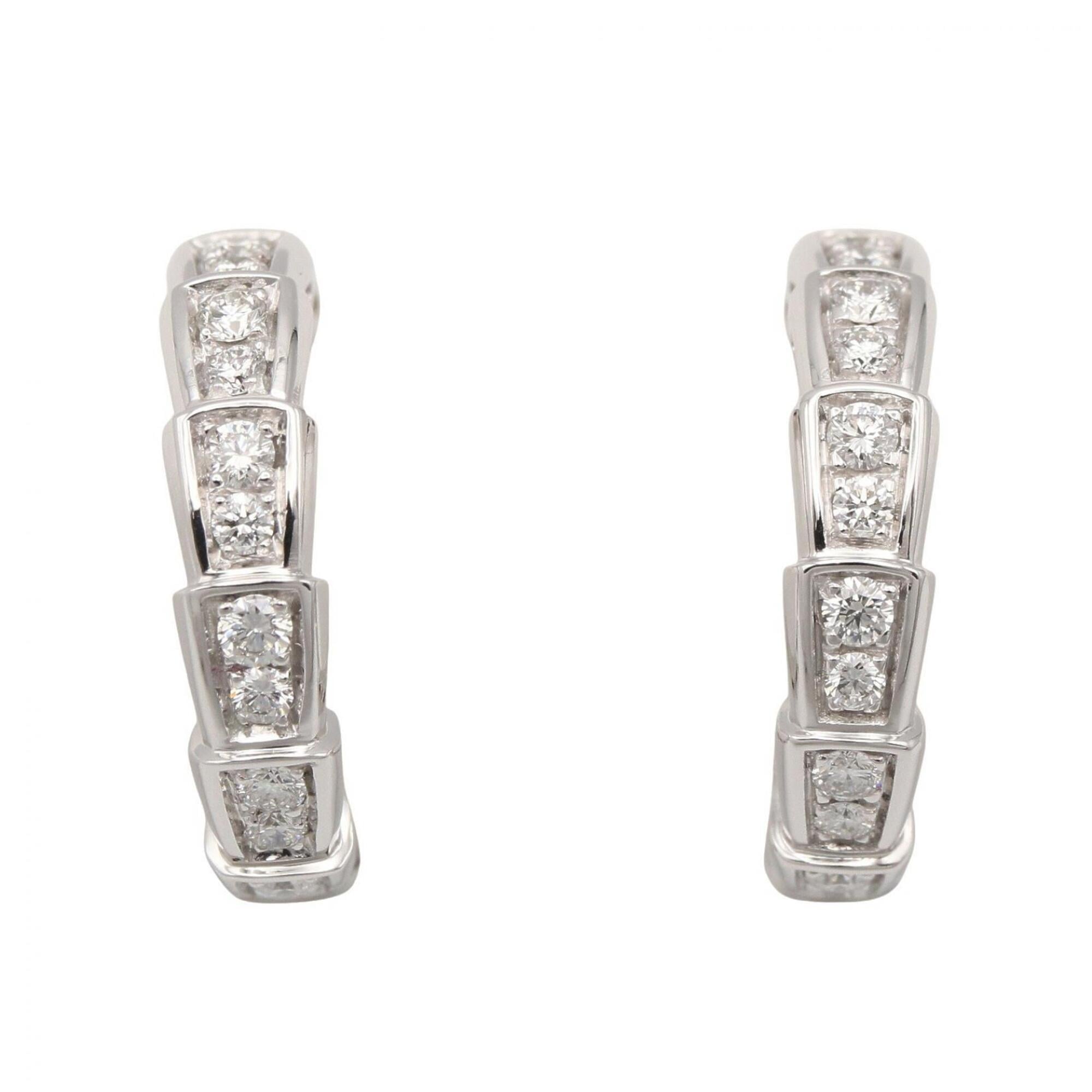 BVLGARI Serpenti Diamond Earrings, 18K White Gold (18KWG), Diamond, Women\'s, Clear/Silver Tone, 356